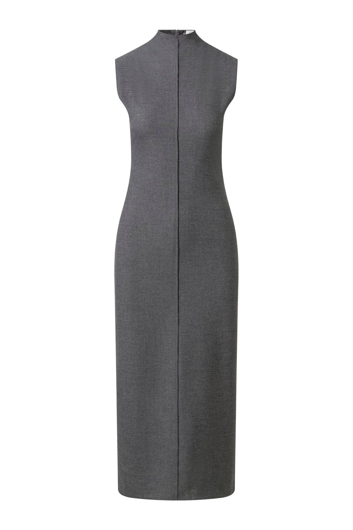 Kolsuz Dar Kesim Maxi Elbise Gri