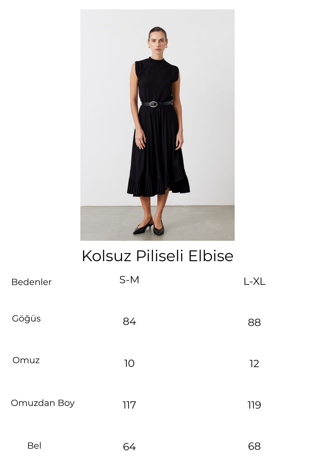 Kolsuz Piliseli Elbise Siyah