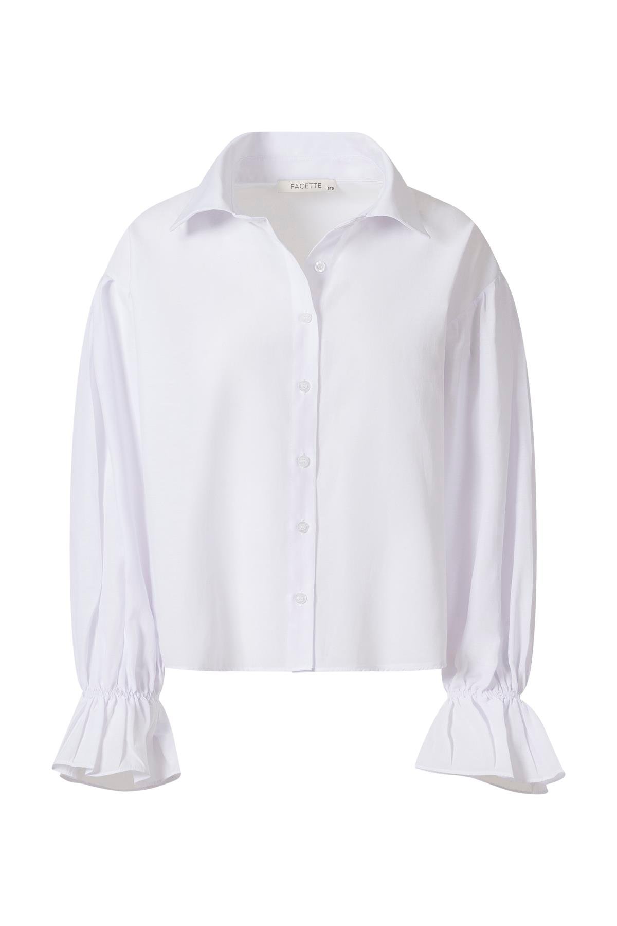 Kolu Volanlı Gömlek Beyaz