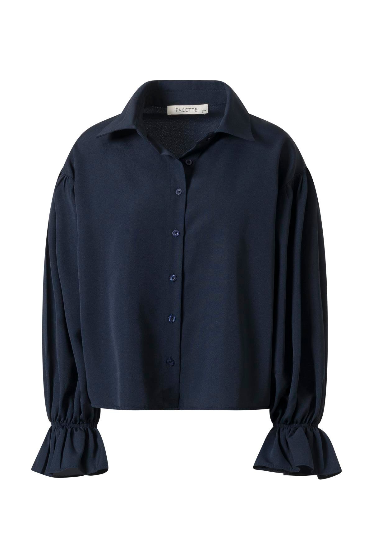 Kolu Volanlı Gömlek Lacivert
