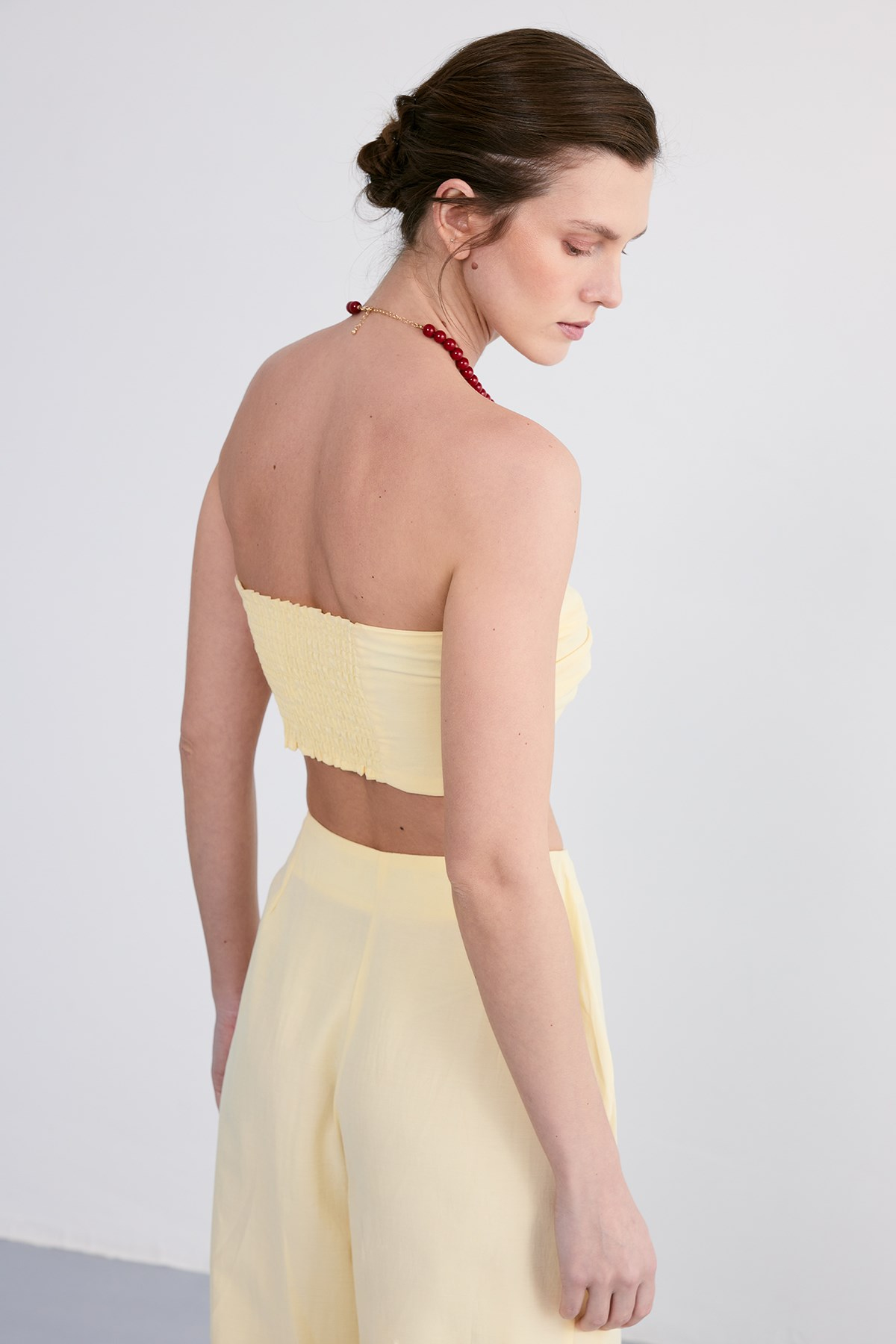 Lace Crop Pantolon Takım Sarı