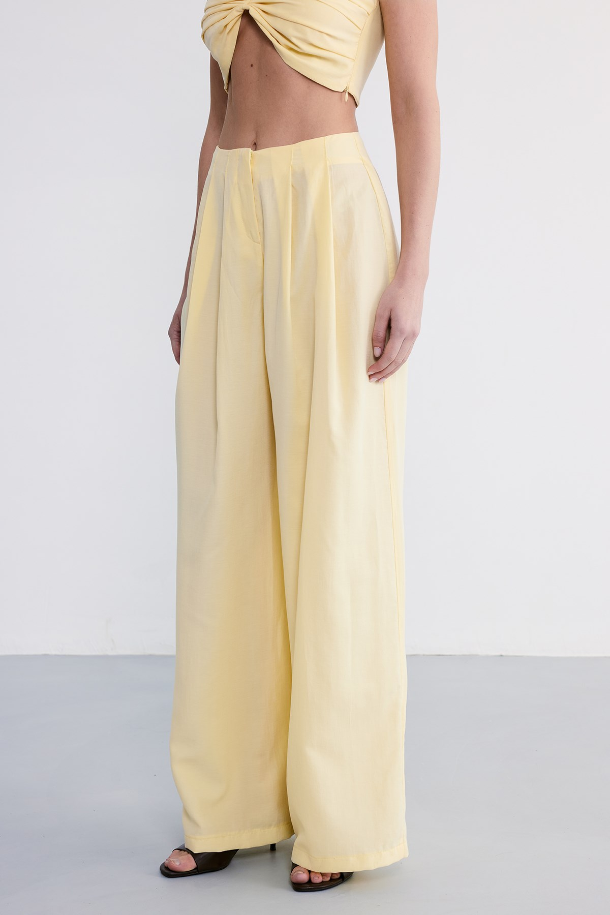 Lace Crop Pantolon Takım Sarı