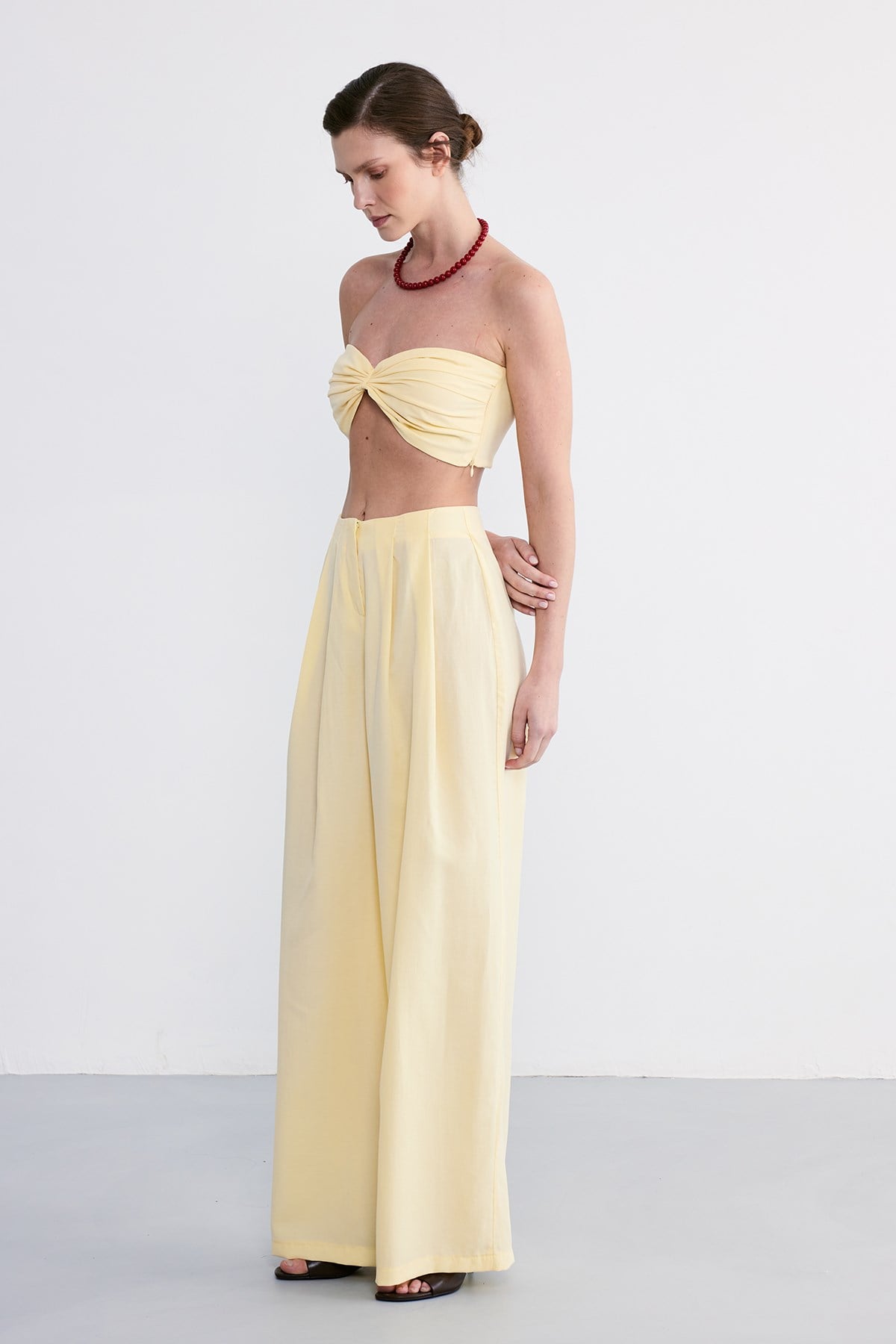 Lace Crop Pantolon Takım Sarı