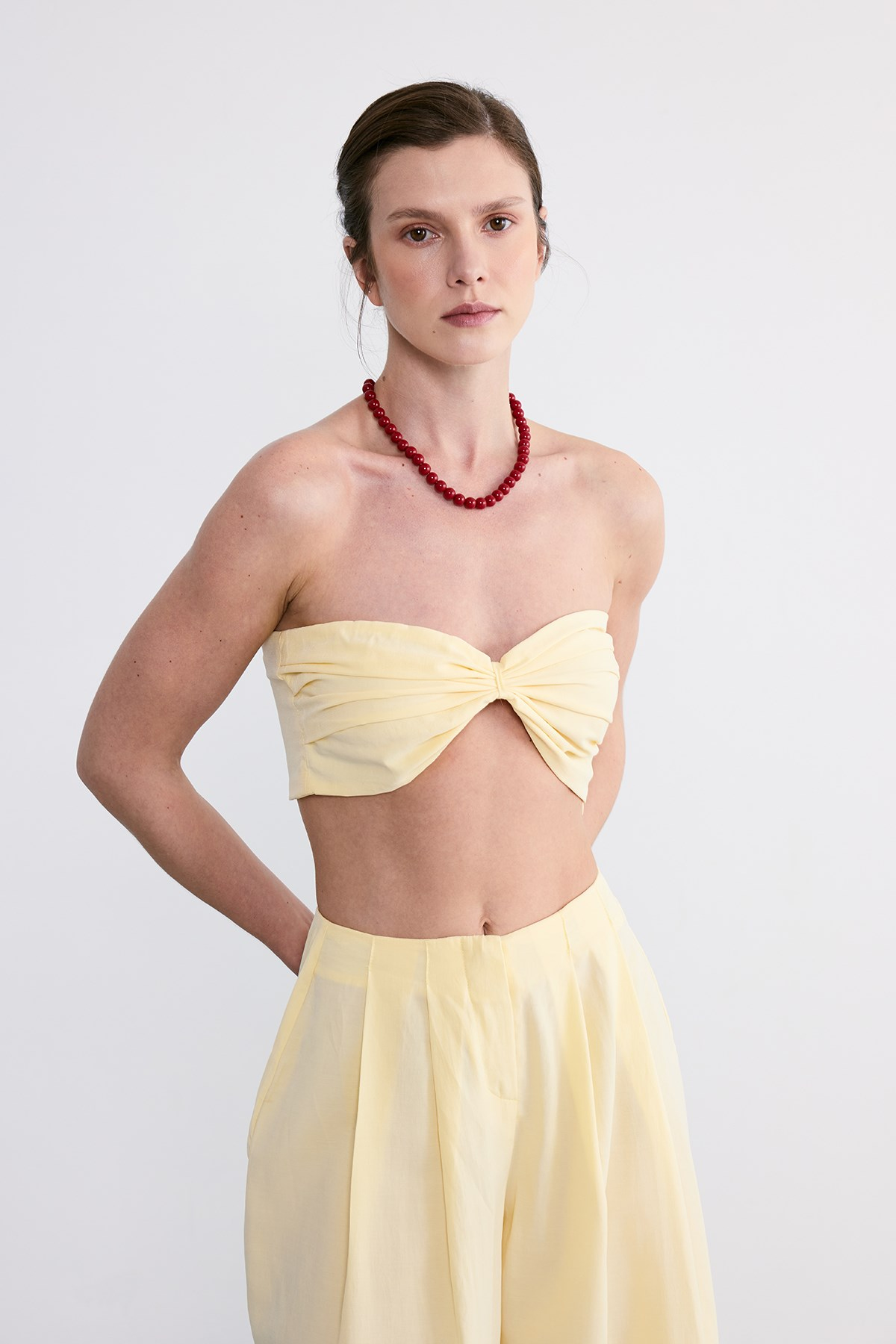 Lace Crop Pantolon Takım Sarı