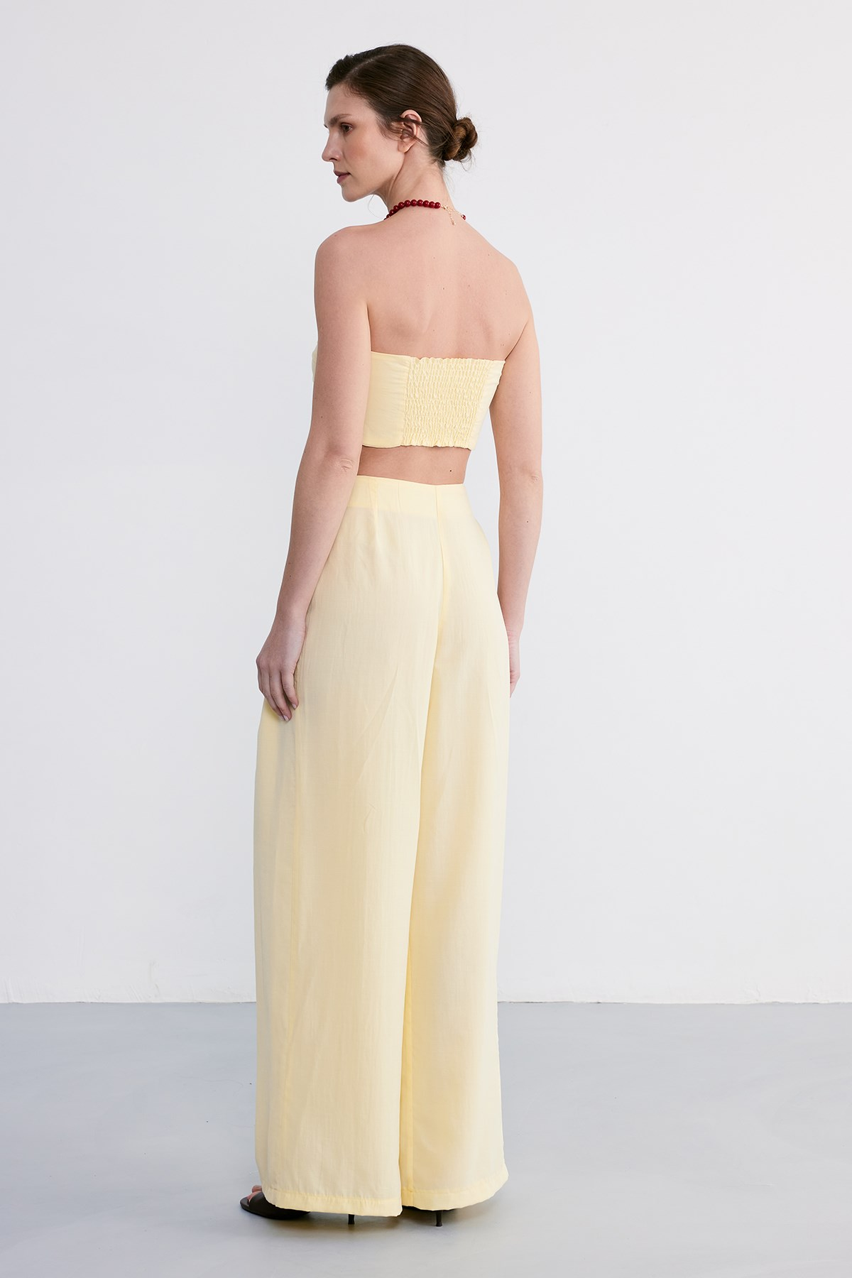 Lace Crop Pantolon Takım Sarı