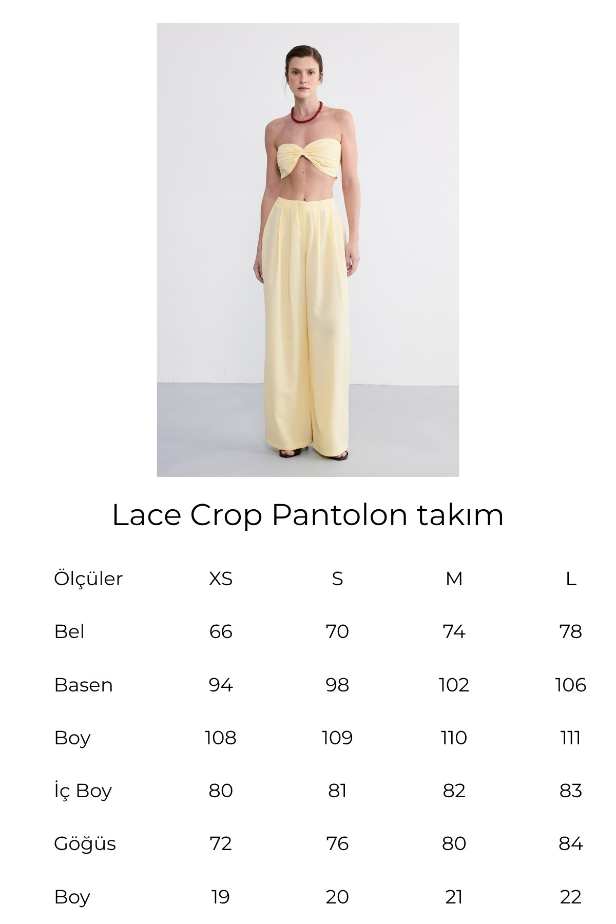 Lace Crop Pantolon Takım Sarı