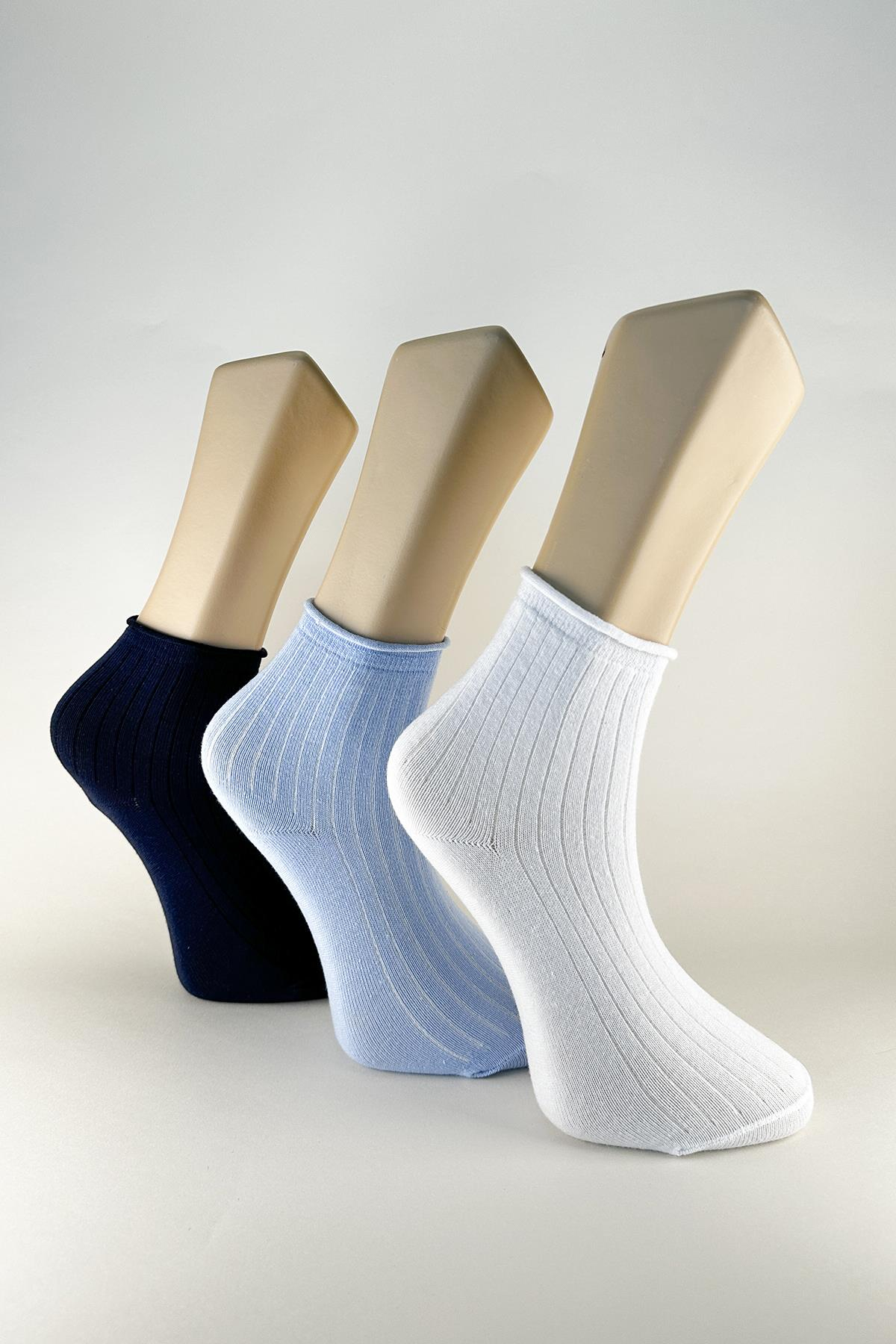 LBM 3 Çift Kısa Konç Fitilli Lastiksiz Çorap