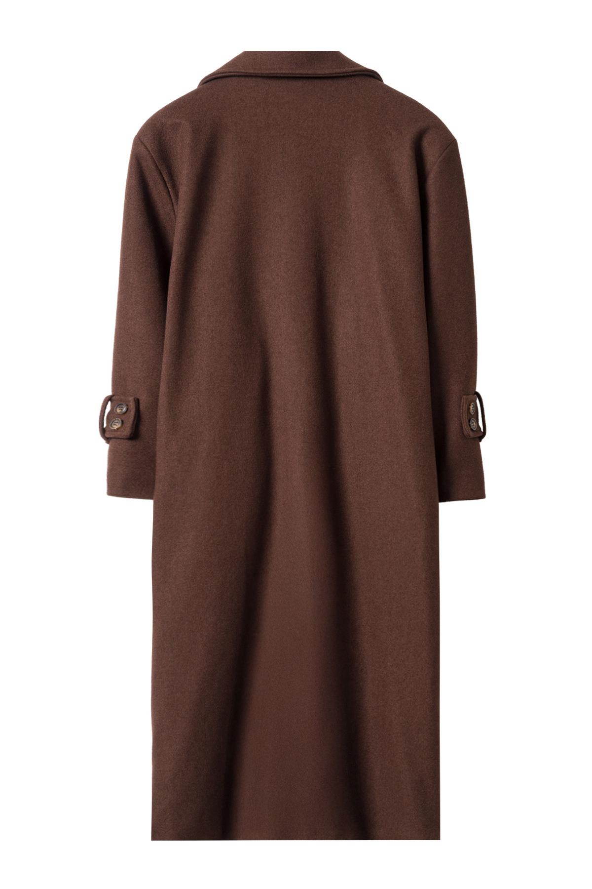 Linea Apoletli Uzun Kaşe Kaban Acı Kahve