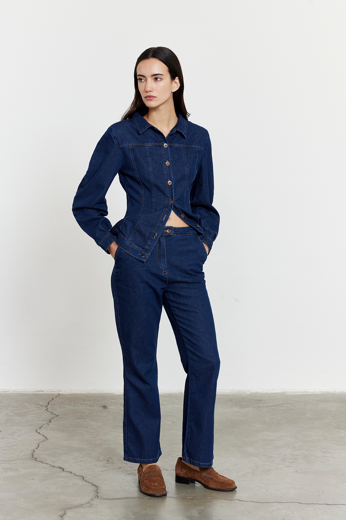 Long Length Yüksek Bel Jean Mavi