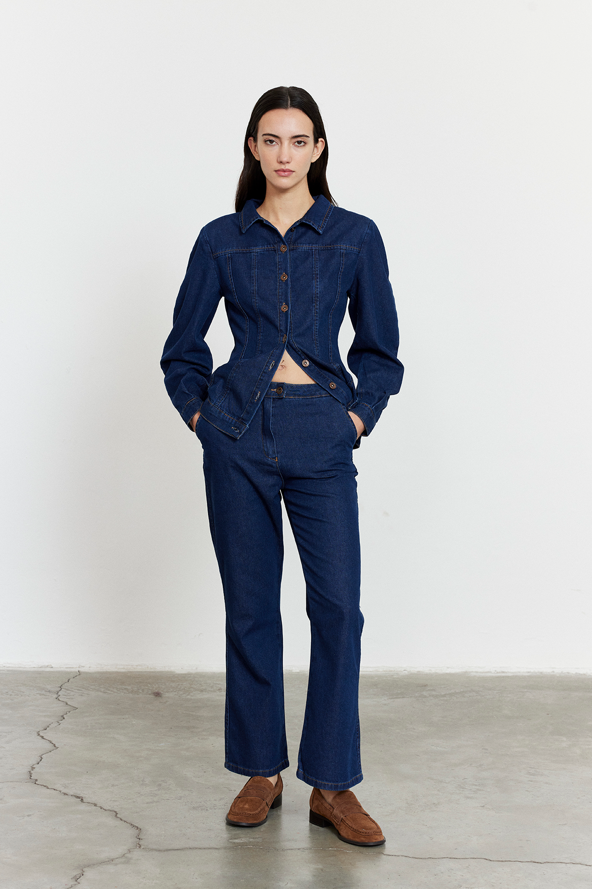 Long Length Yüksek Bel Jean Mavi