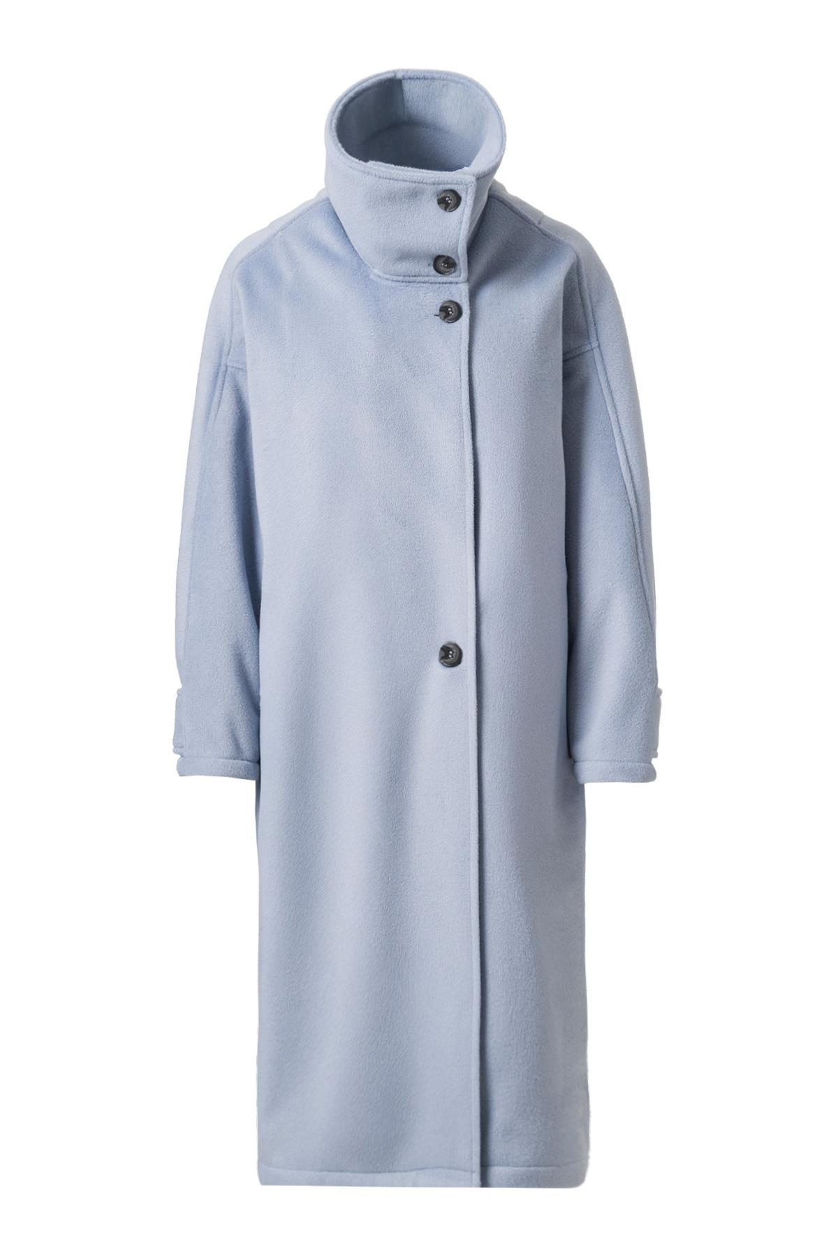 Mirelle Dik Yaka Kaşe Kaban Açık Mavi