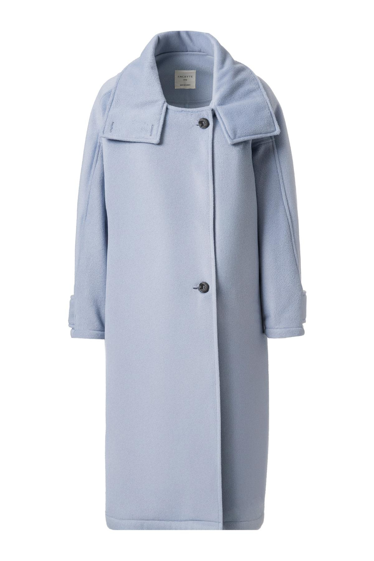 Mirelle Dik Yaka Kaşe Kaban Açık Mavi