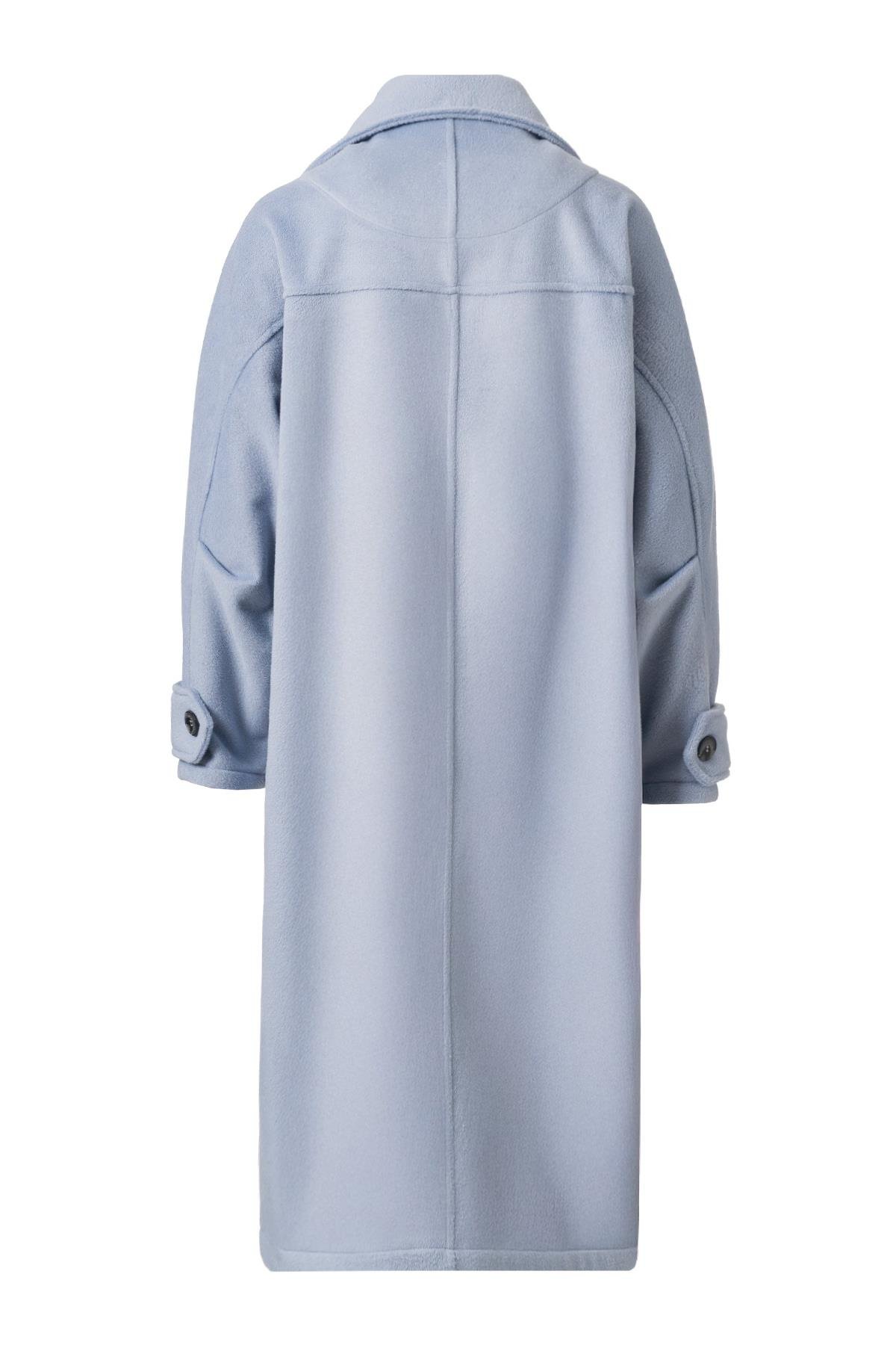 Mirelle Dik Yaka Kaşe Kaban Açık Mavi