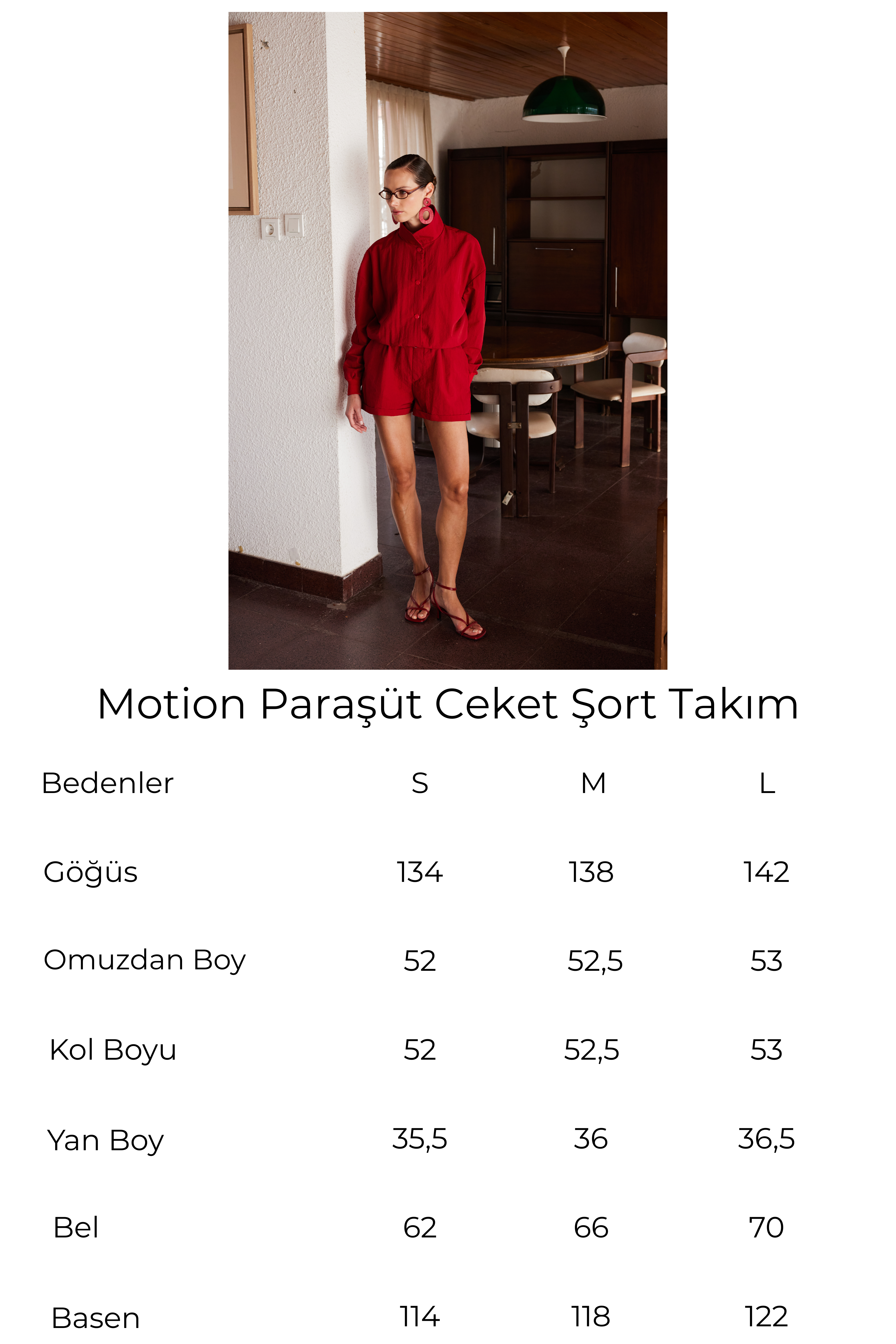Motion Paraşüt Ceket Şort Takım Kırmızı