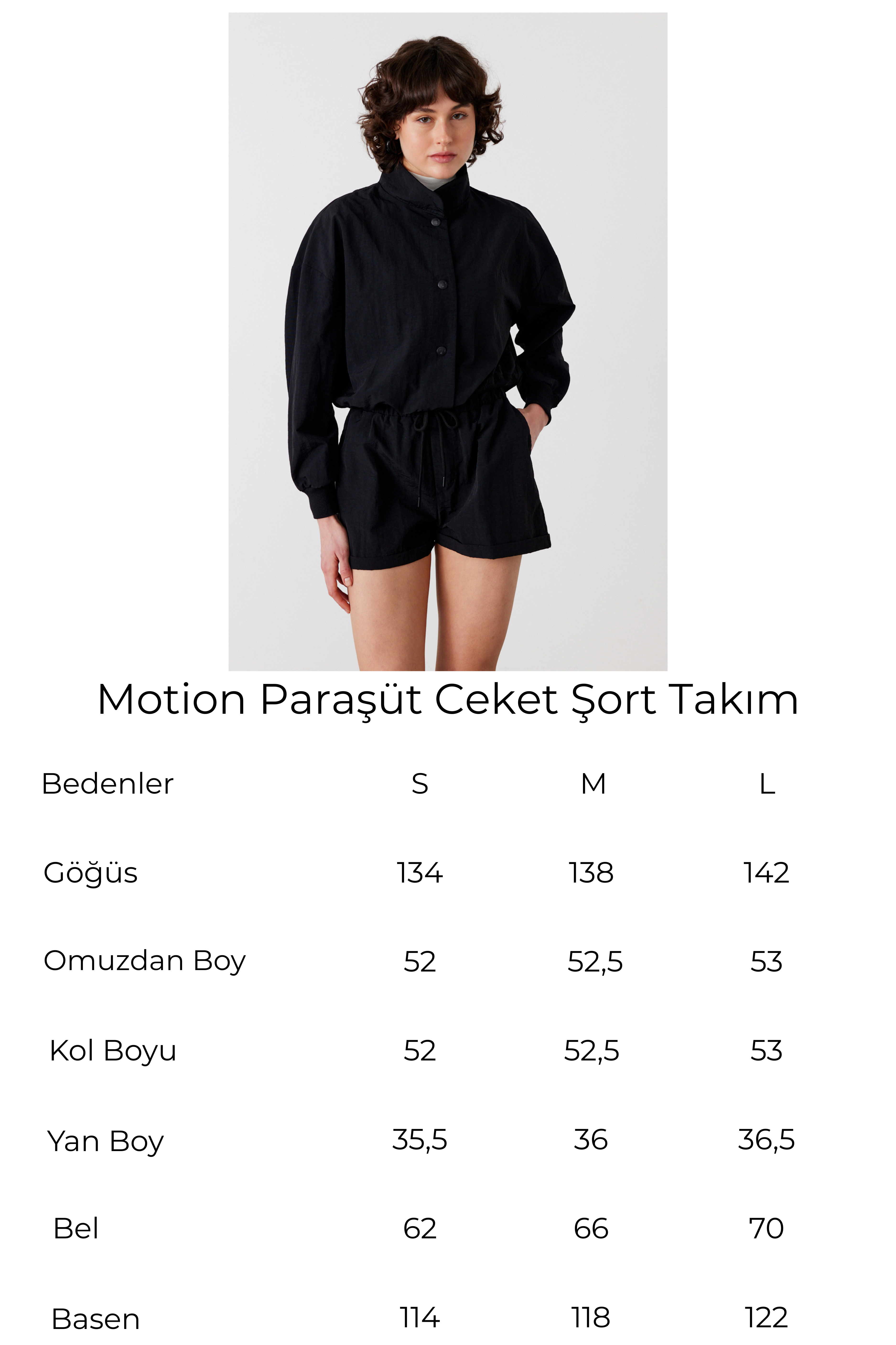 Motion Paraşüt Ceket Şort Takım Siyah