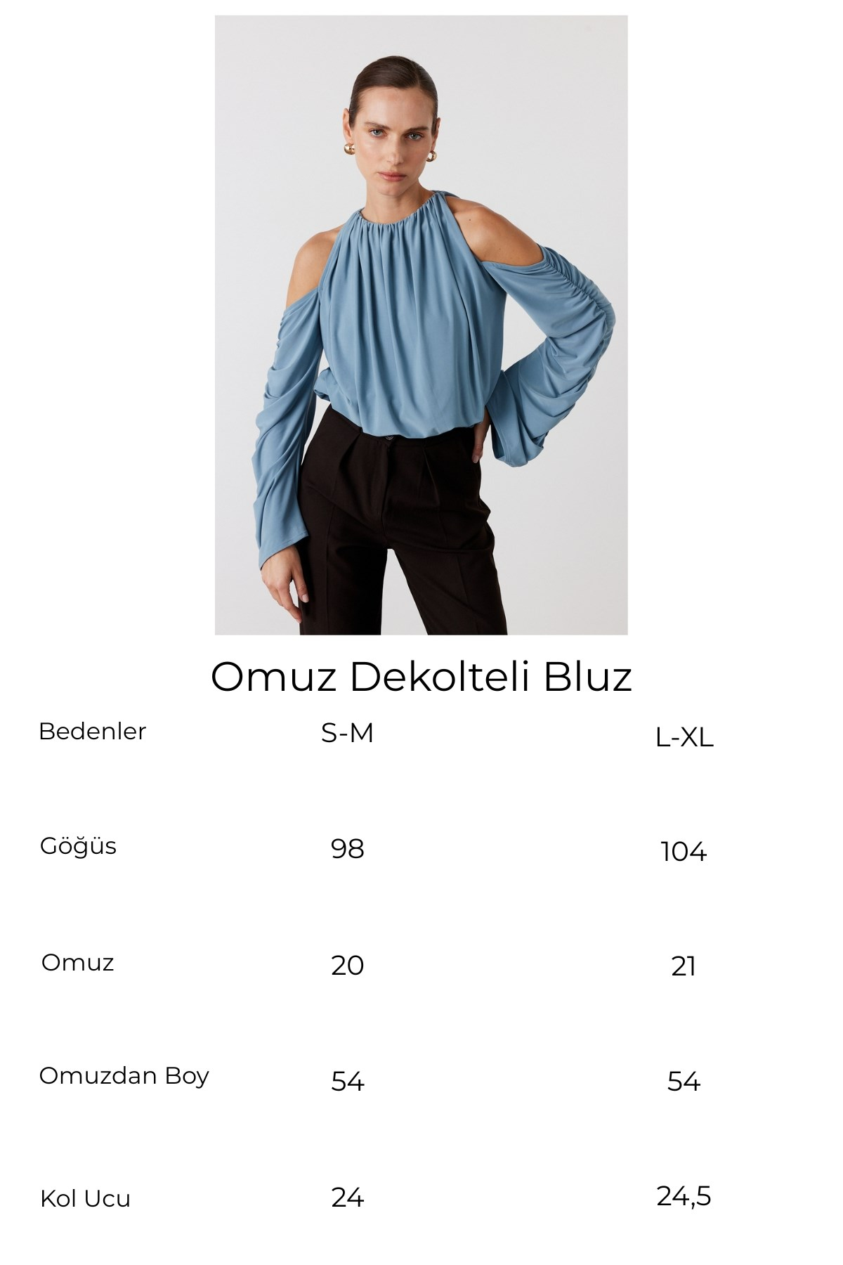 Omuz Dekolteli Bluz Mavi