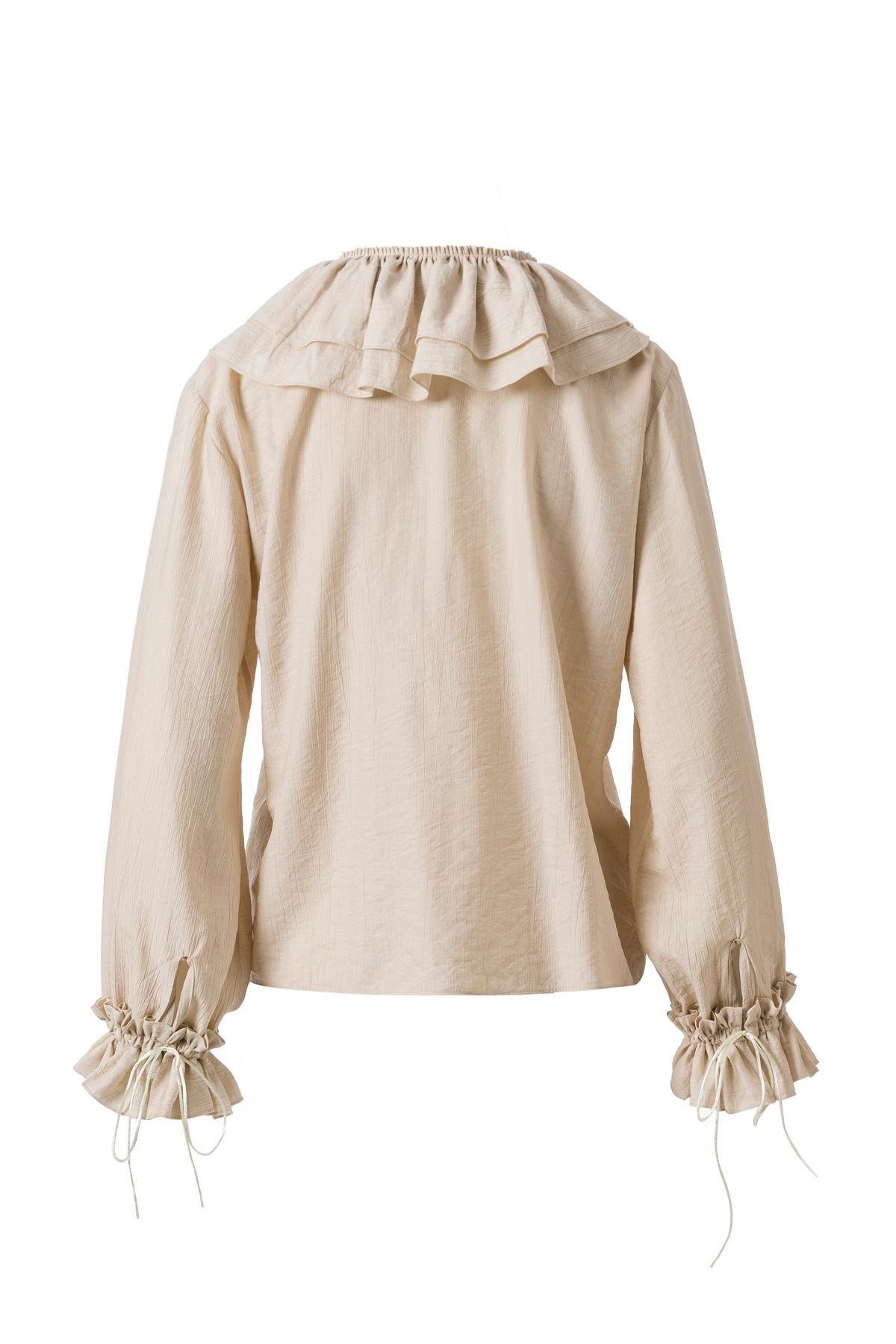 Önden Bağlamalı Fırfırlı Bluz Ekru