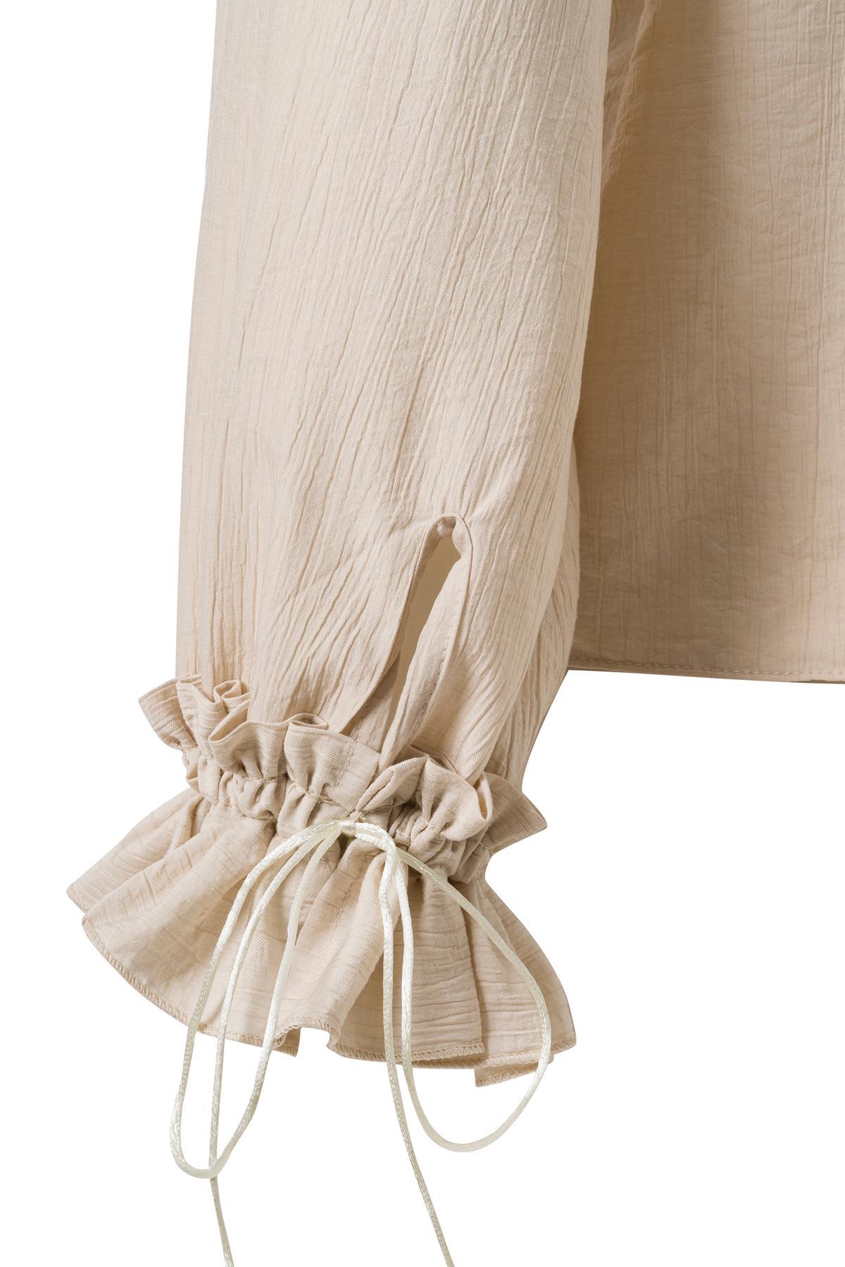 Önden Bağlamalı Fırfırlı Bluz Ekru