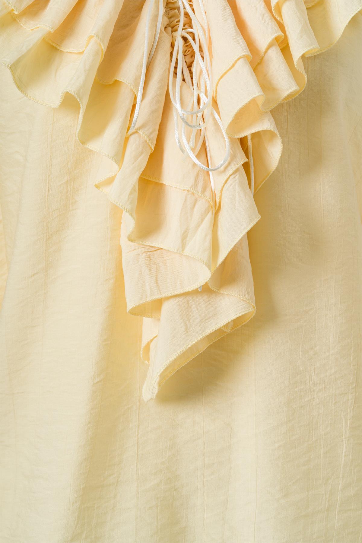 Önden Bağlamalı Fırfırlı Bluz Sarı