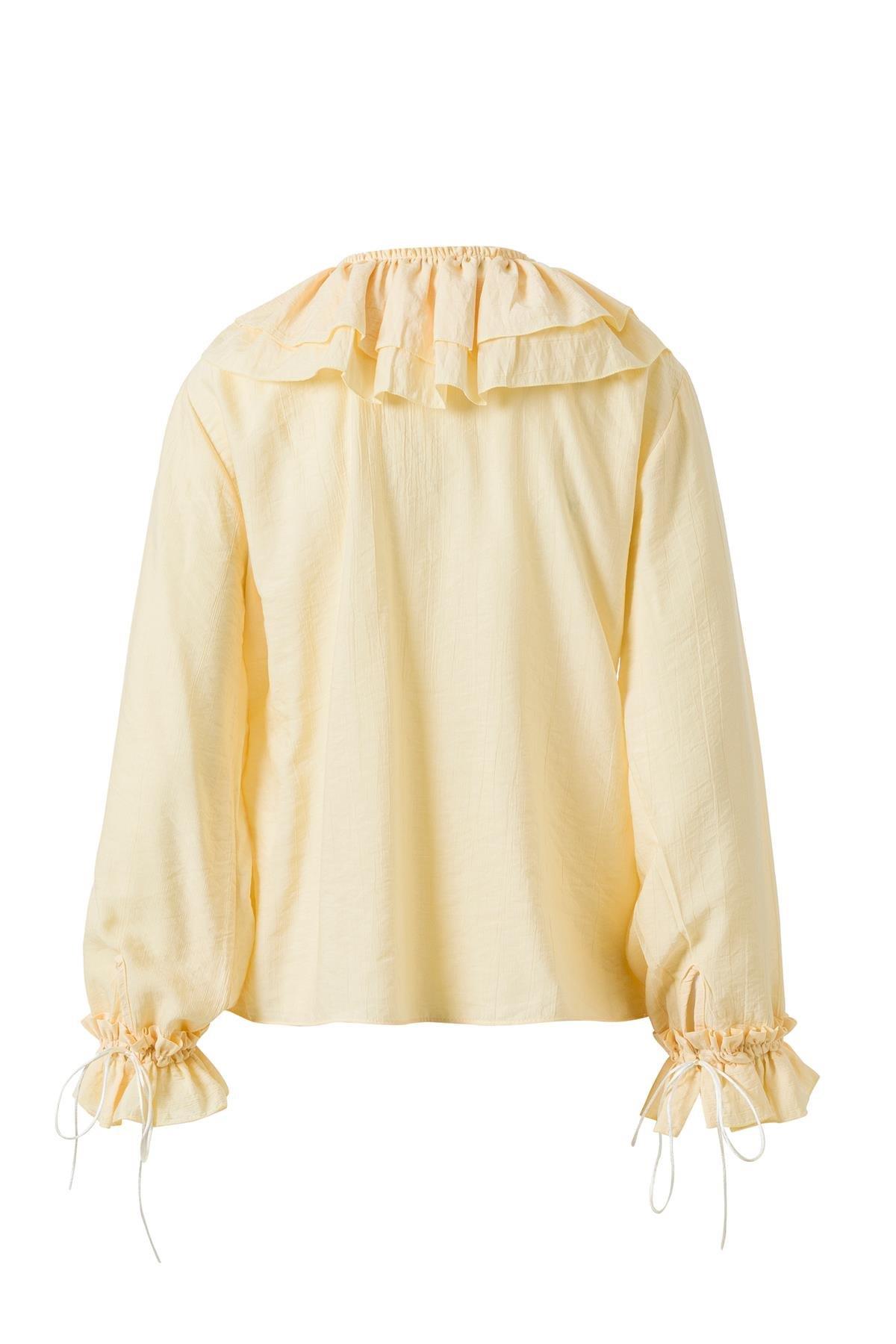 Önden Bağlamalı Fırfırlı Bluz Sarı