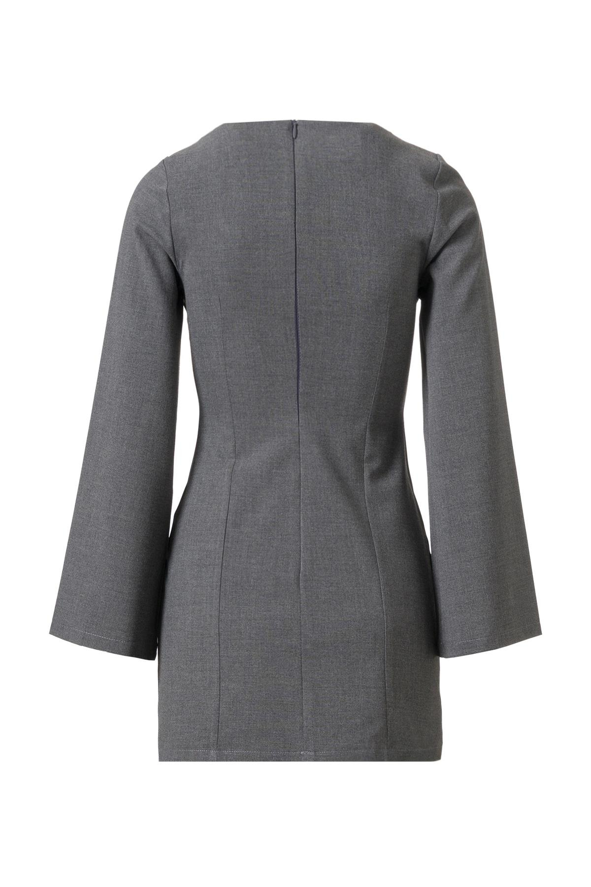 Önü biye Detay Mini Elbise Gri