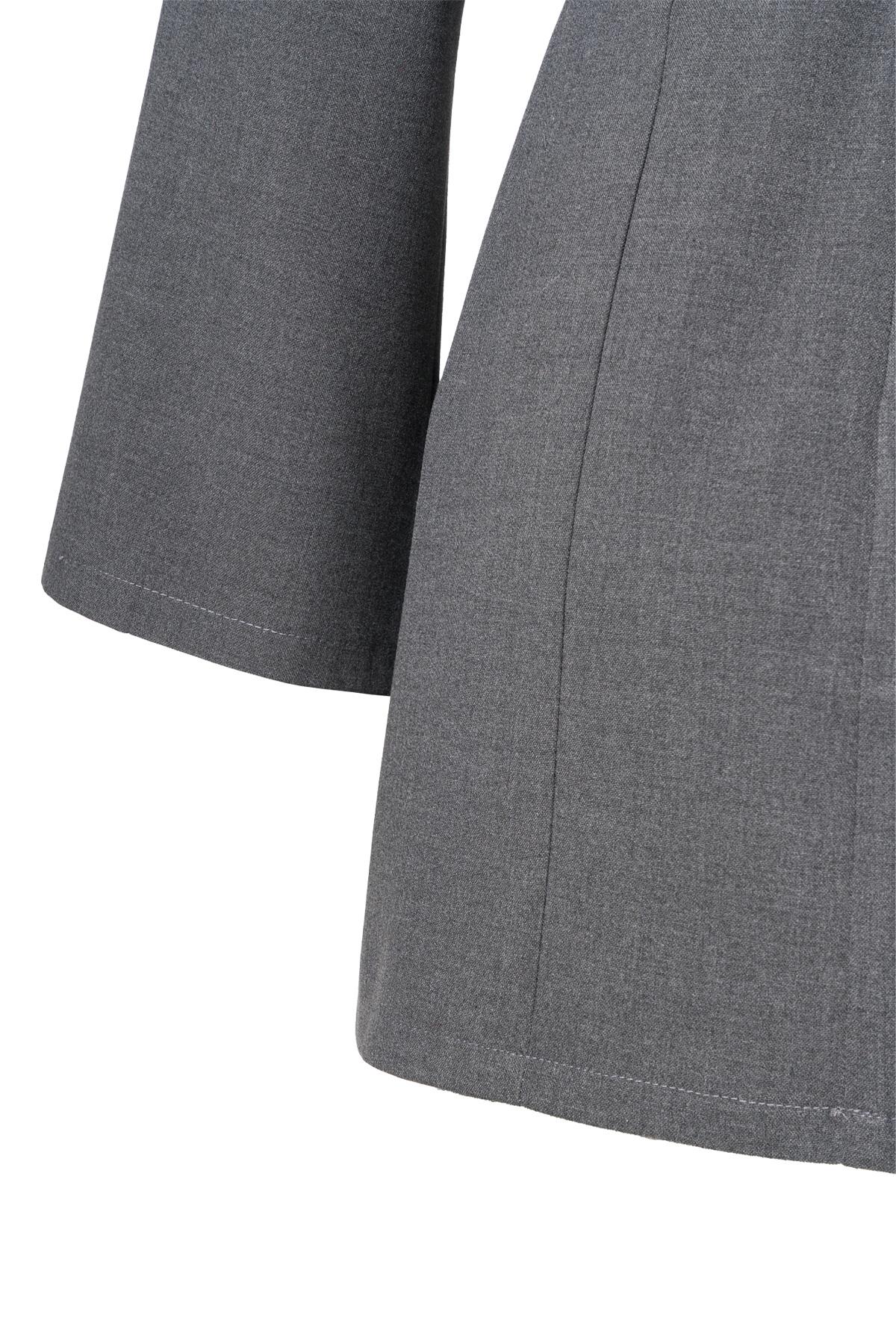 Önü biye Detay Mini Elbise Gri