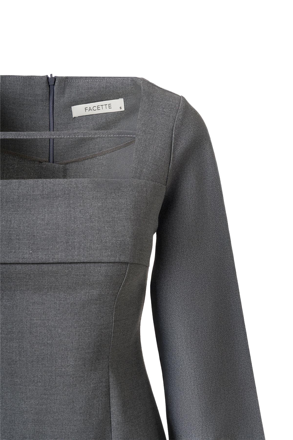 Önü biye Detay Mini Elbise Gri