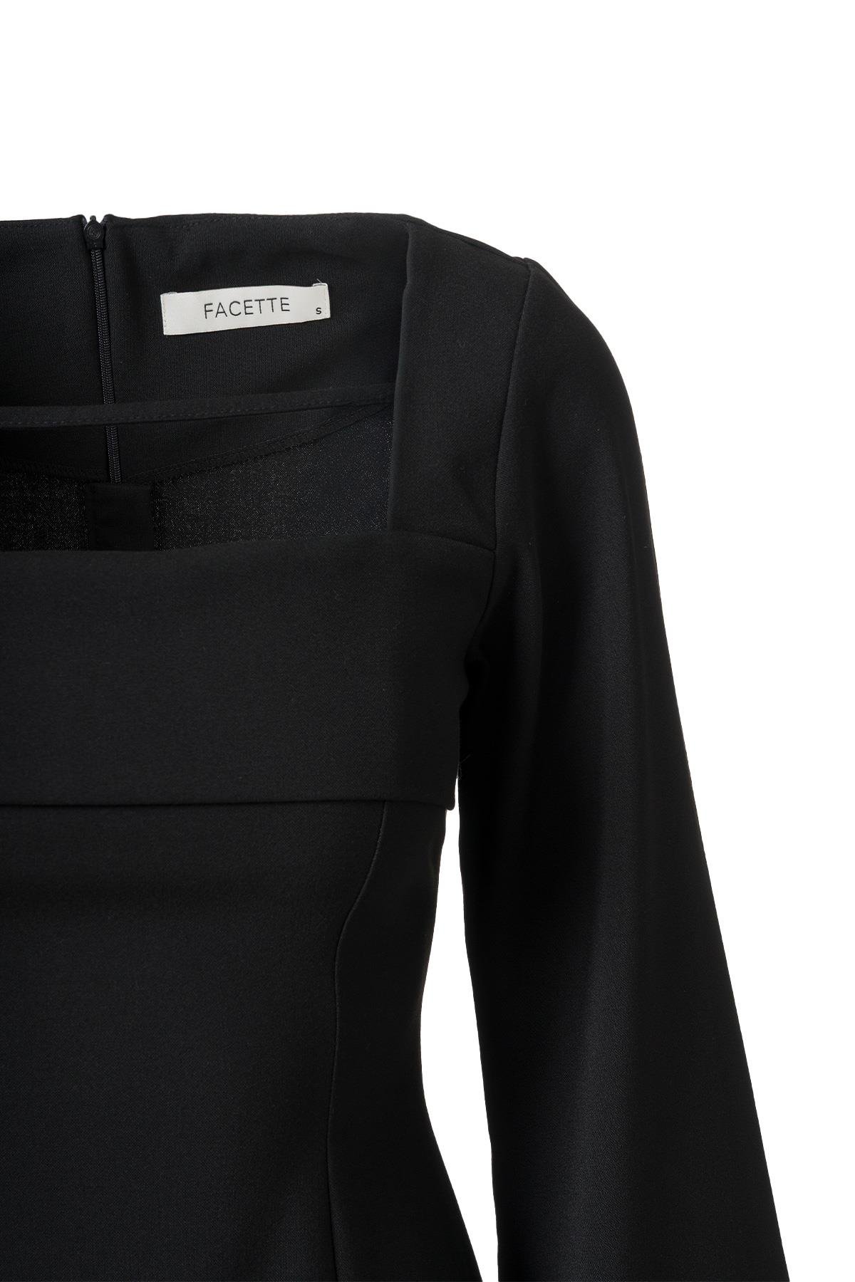 Önü biye Detay Mini Elbise Siyah