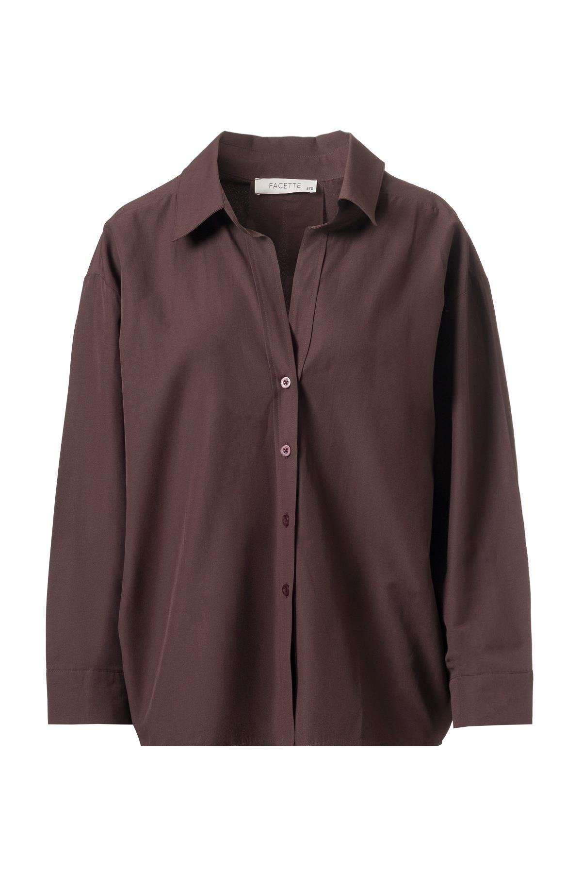 Oversize Poplin Gömlek Acı Kahve