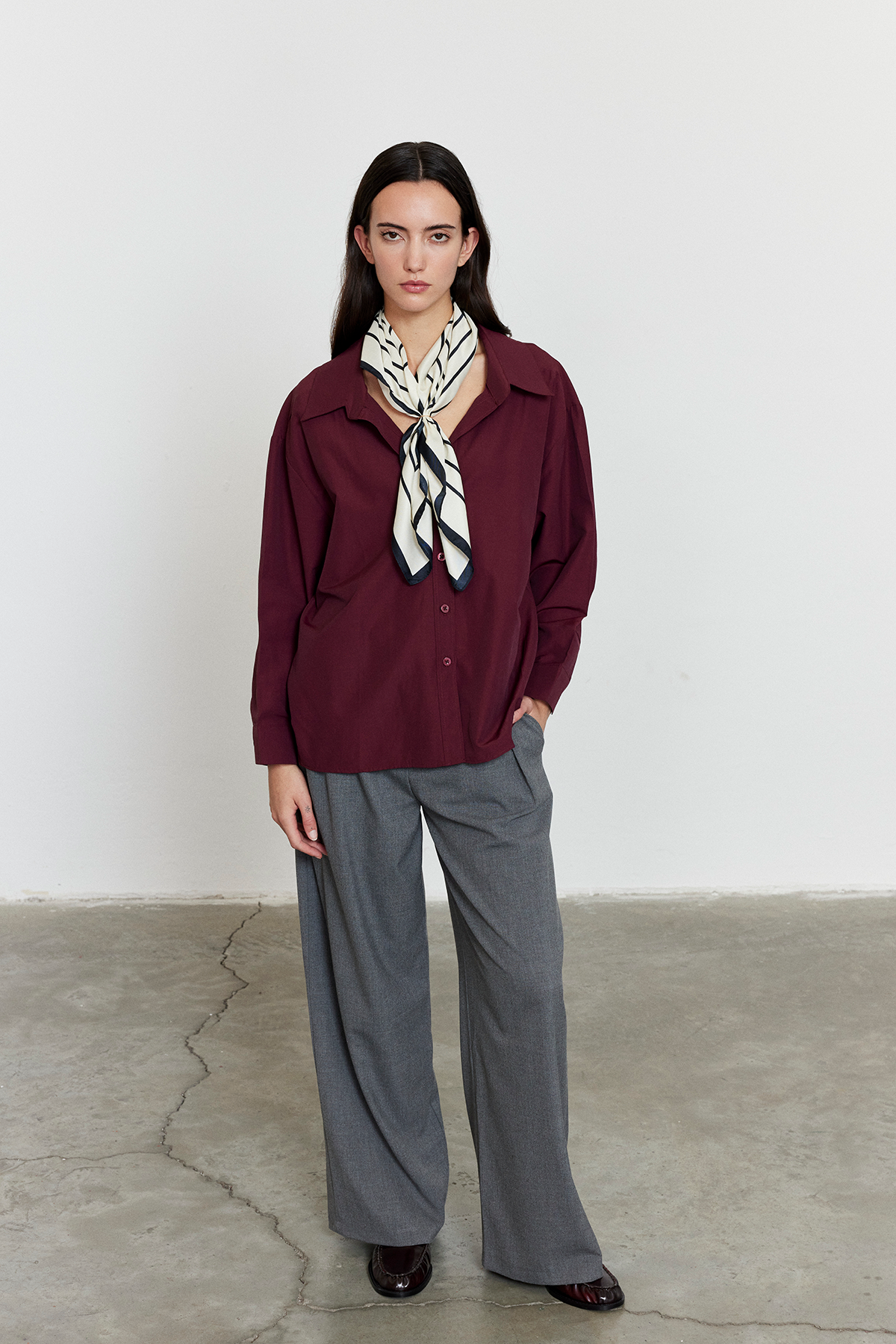 Oversize Poplin Gömlek Bordo