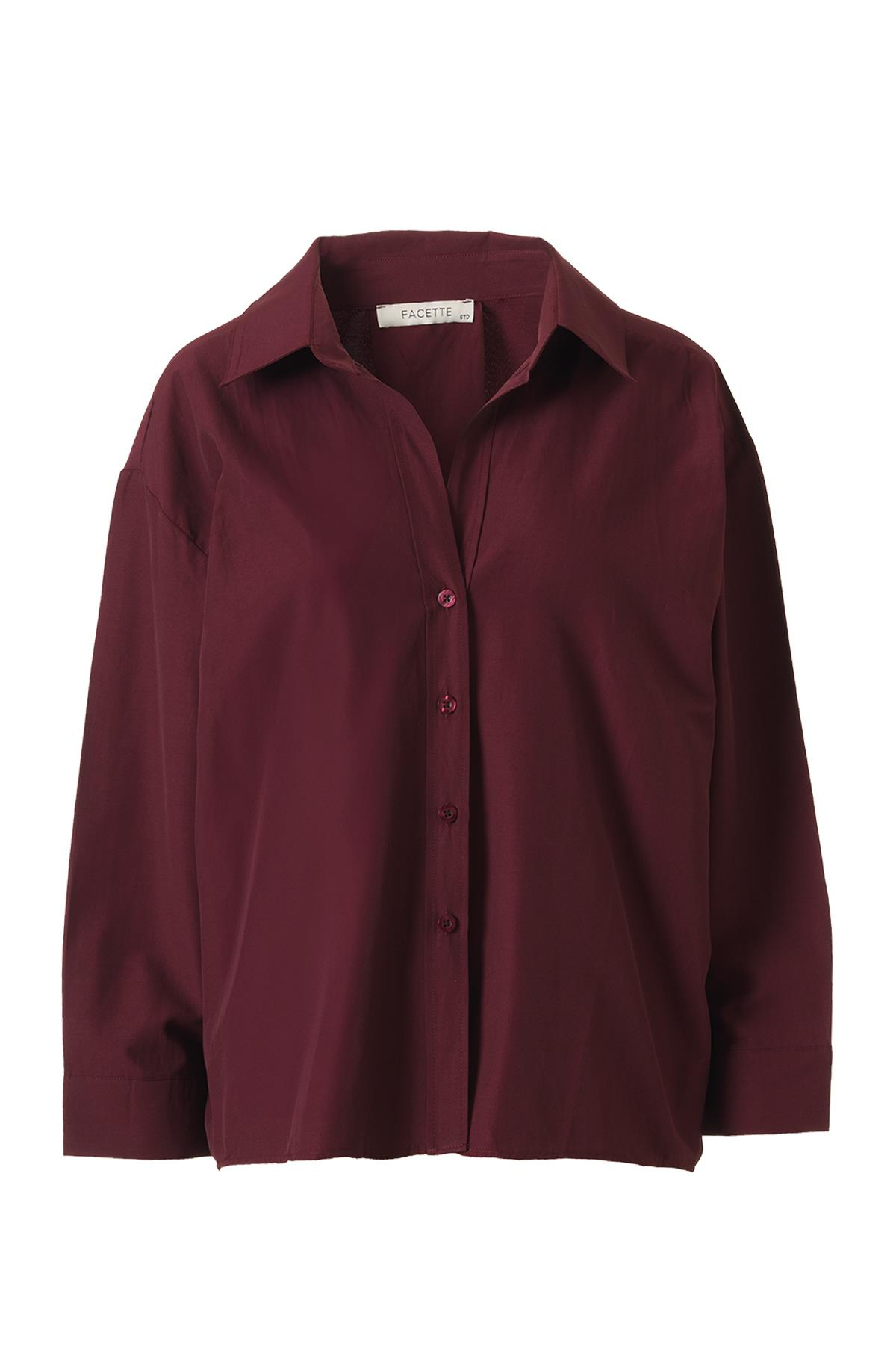 Oversize Poplin Gömlek Bordo