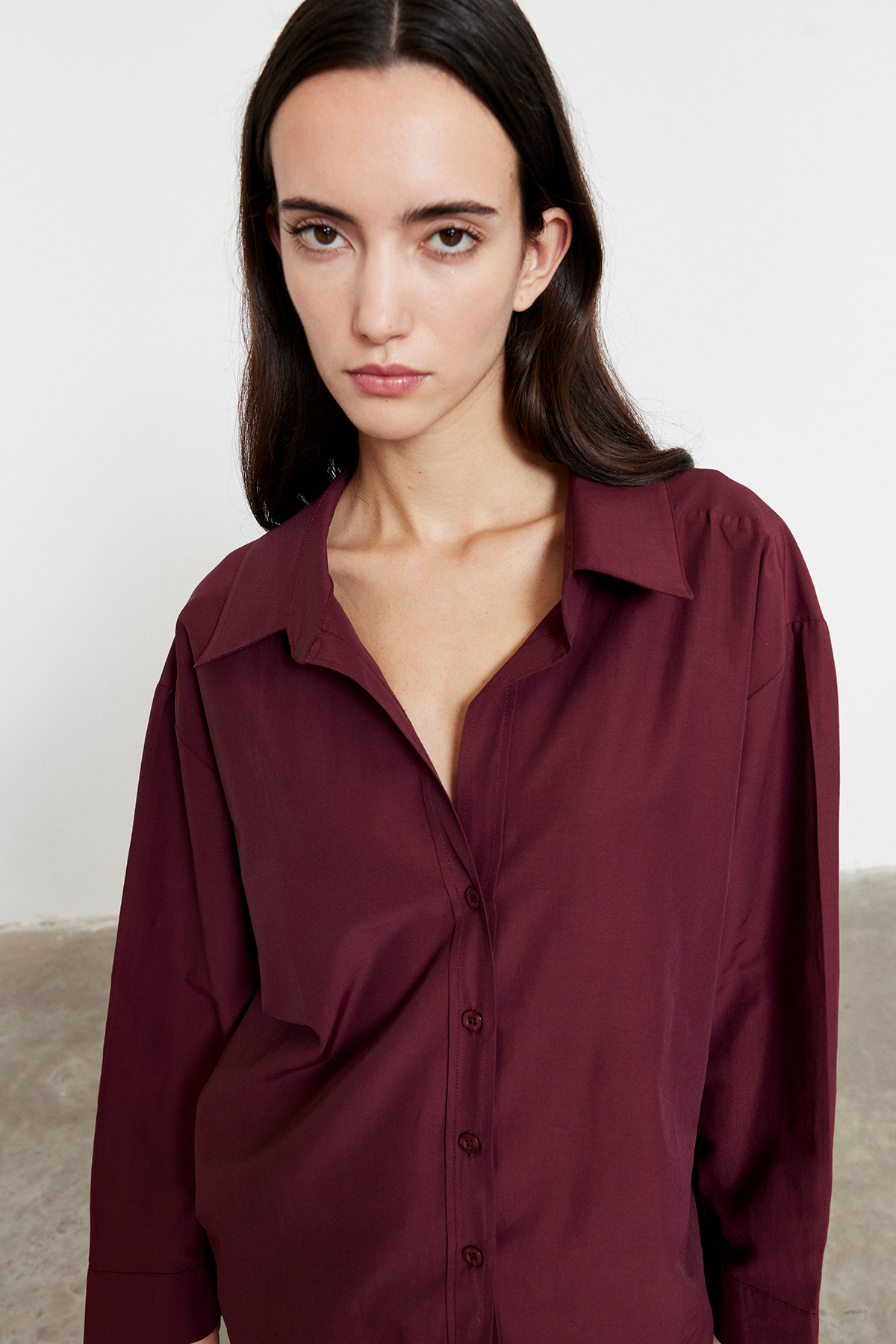 Oversize Poplin Gömlek Bordo