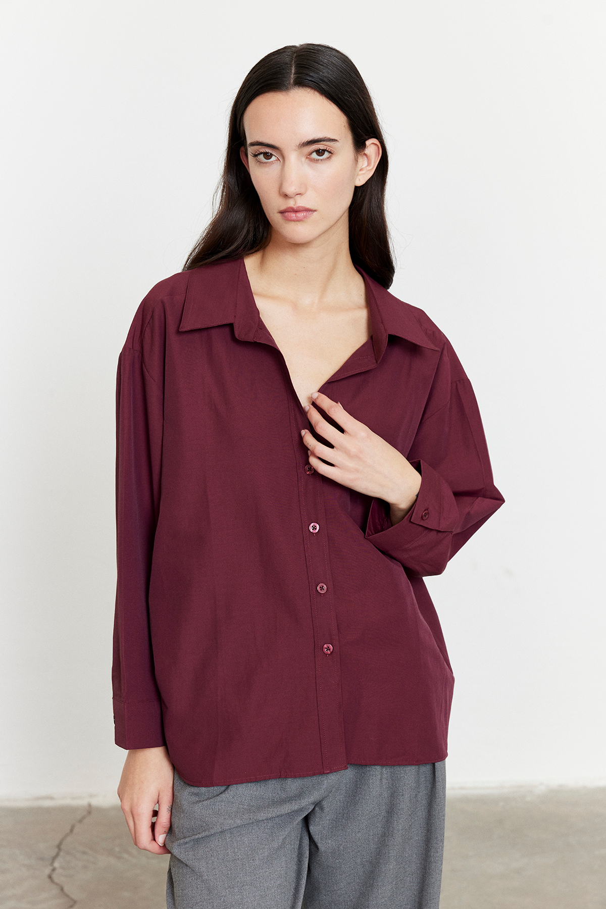 Oversize Poplin Gömlek Bordo