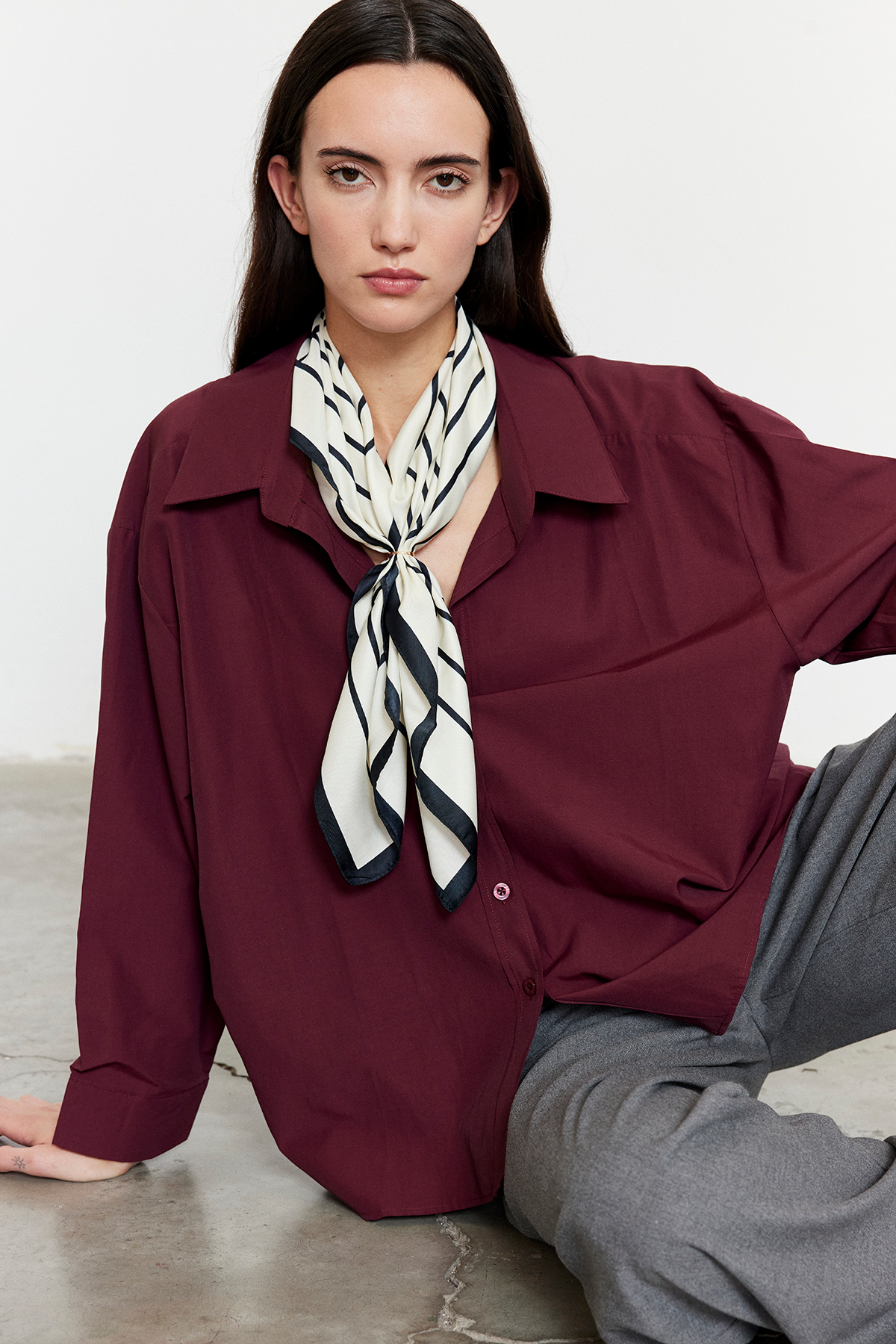 Oversize Poplin Gömlek Bordo