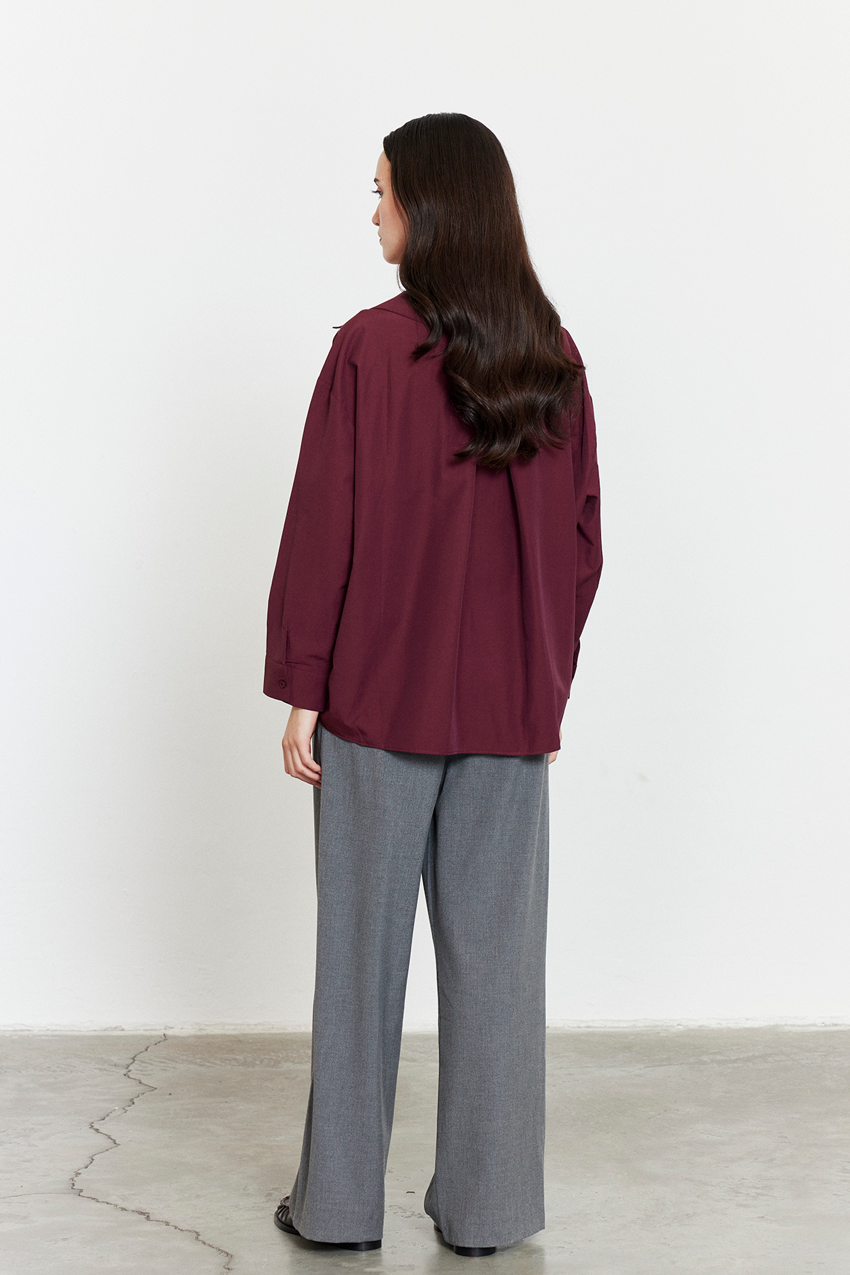 Oversize Poplin Gömlek Bordo