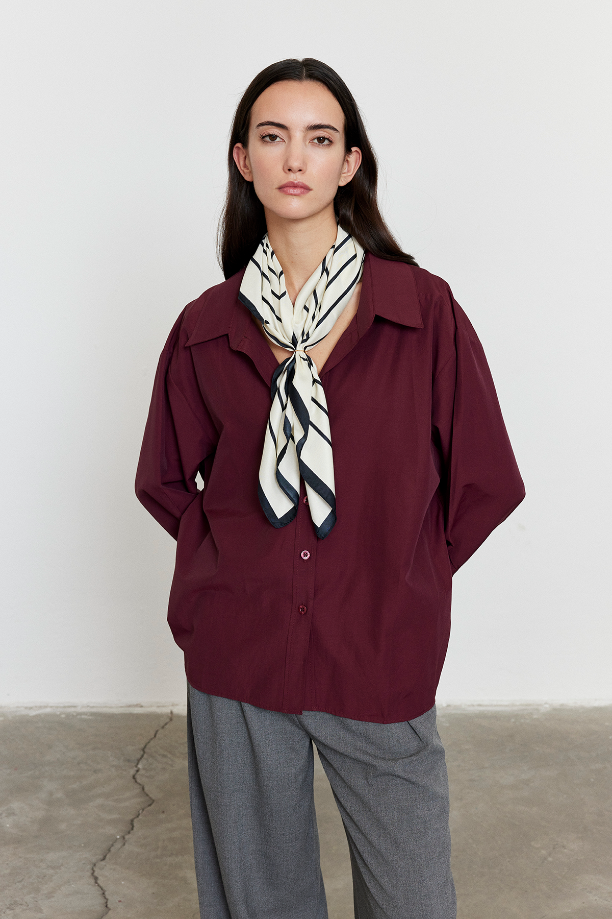 Oversize Poplin Gömlek Bordo