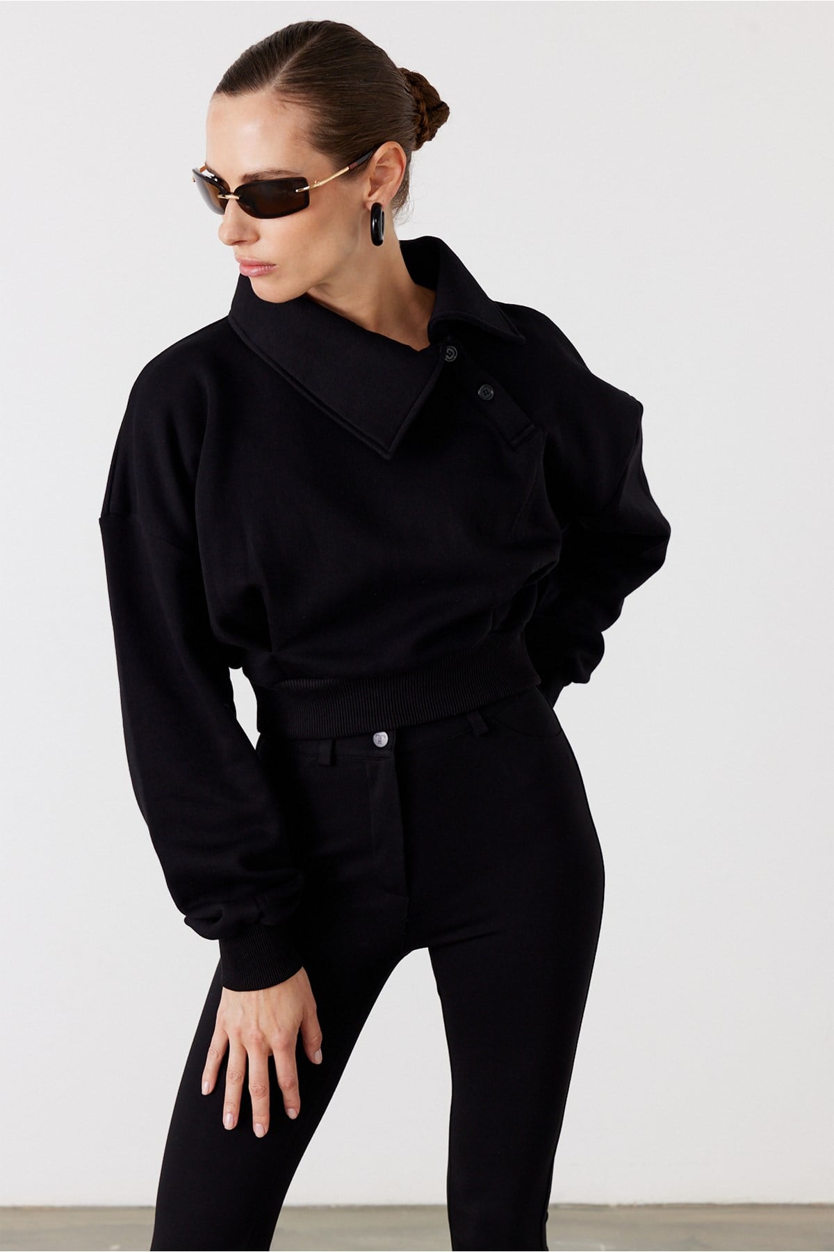 Pulse Crop Sweatshirt Siyah
