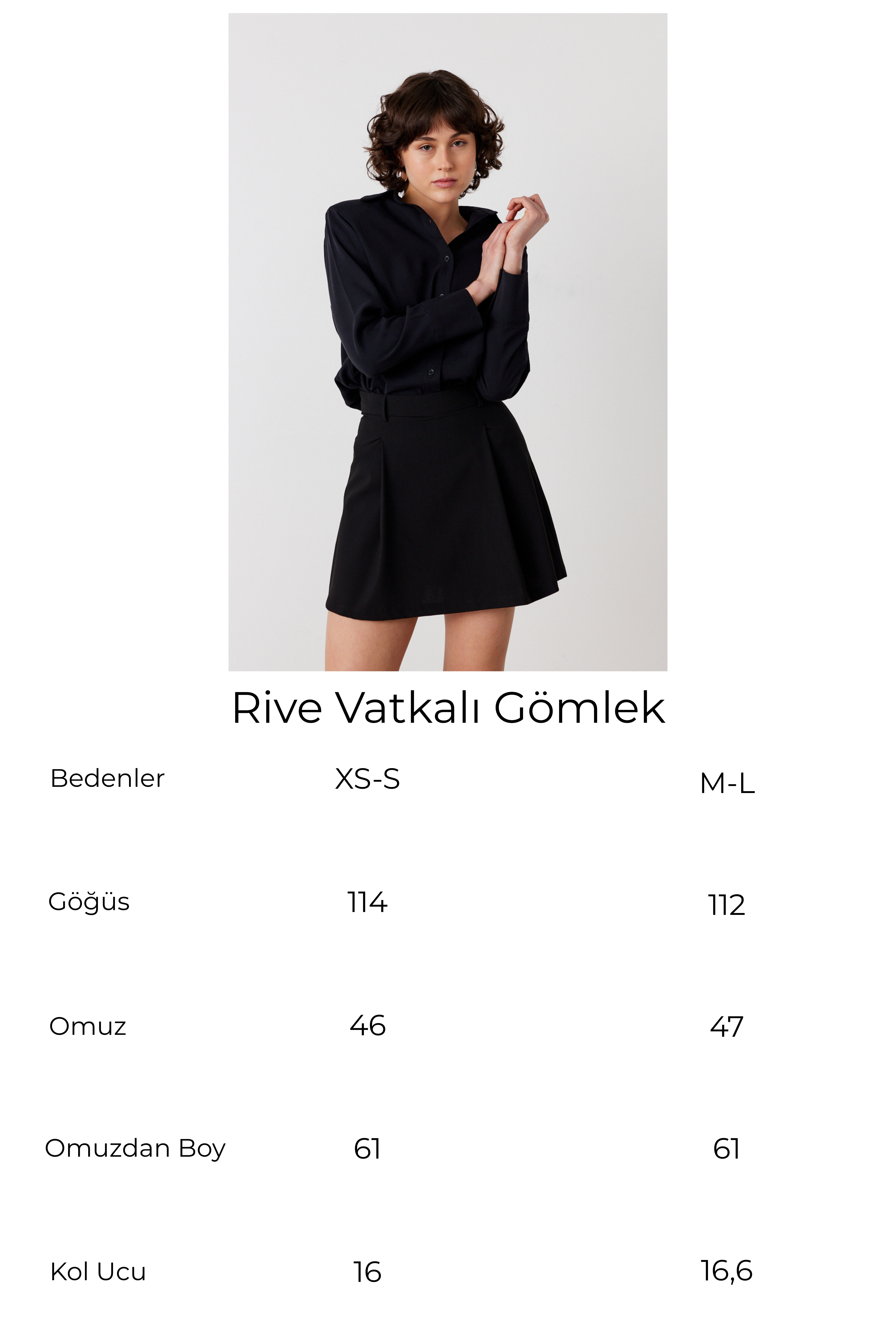 Rive Vatkalı Gömlek Siyah