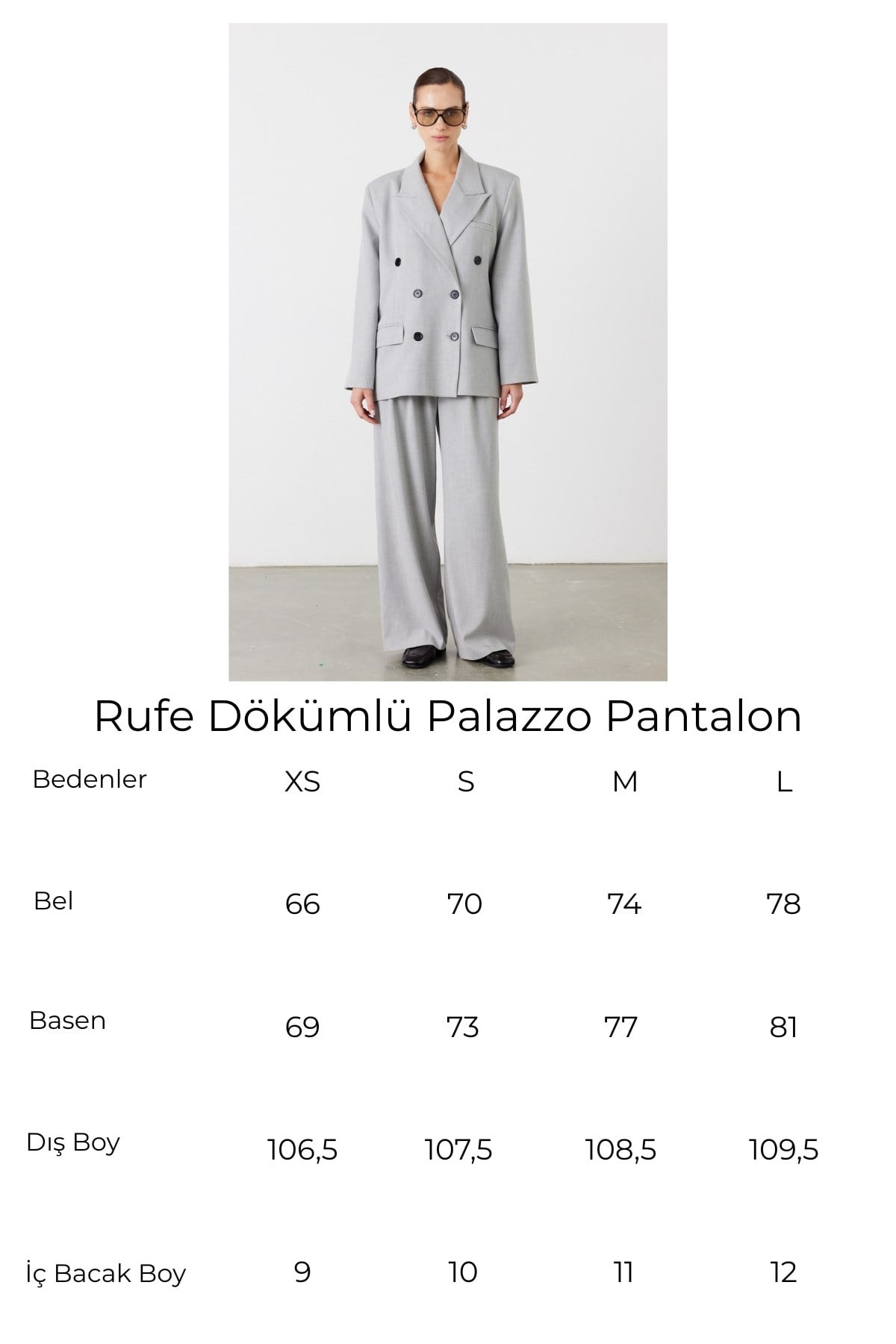Rufe Dökümlü Palazzo Pantolon Açık Gri