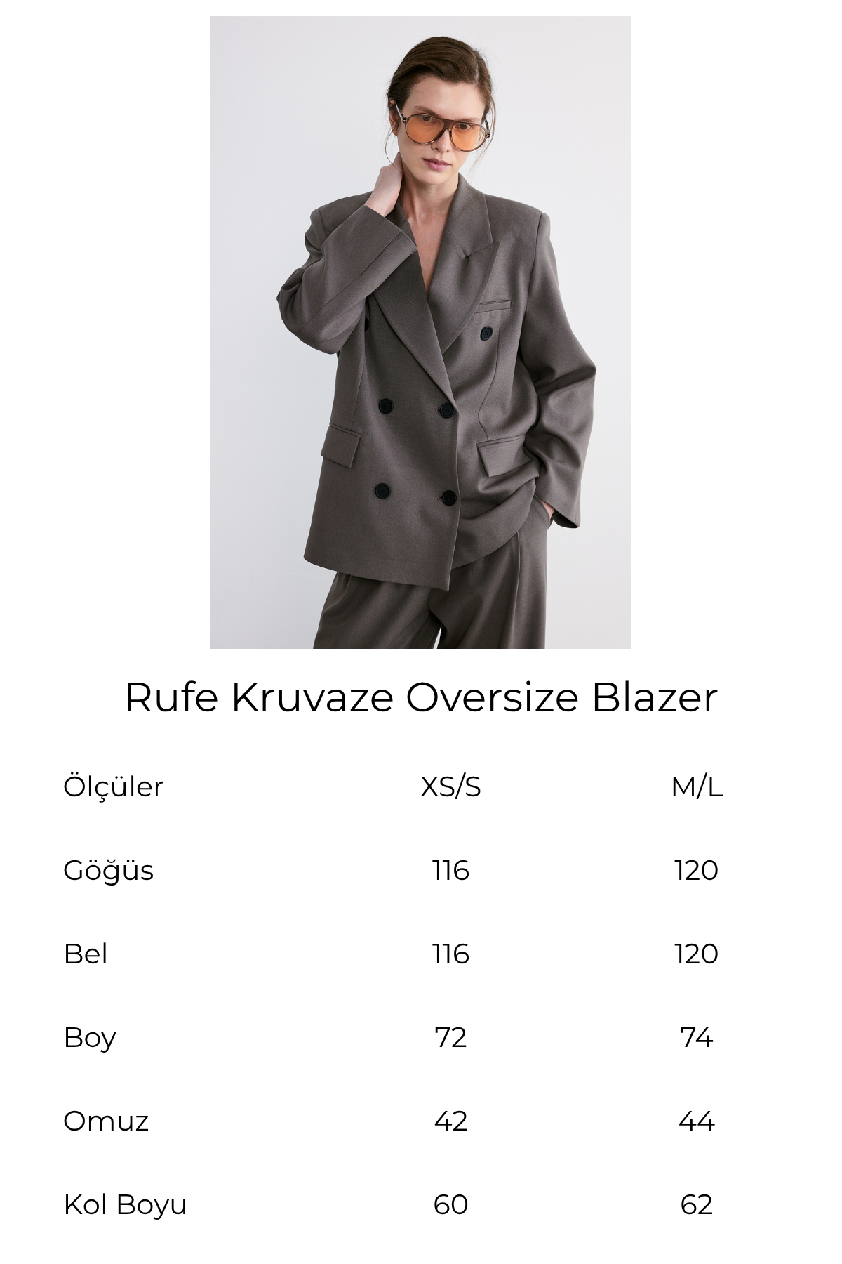 Rufe Kruvaze Oversize Blazer Vizon