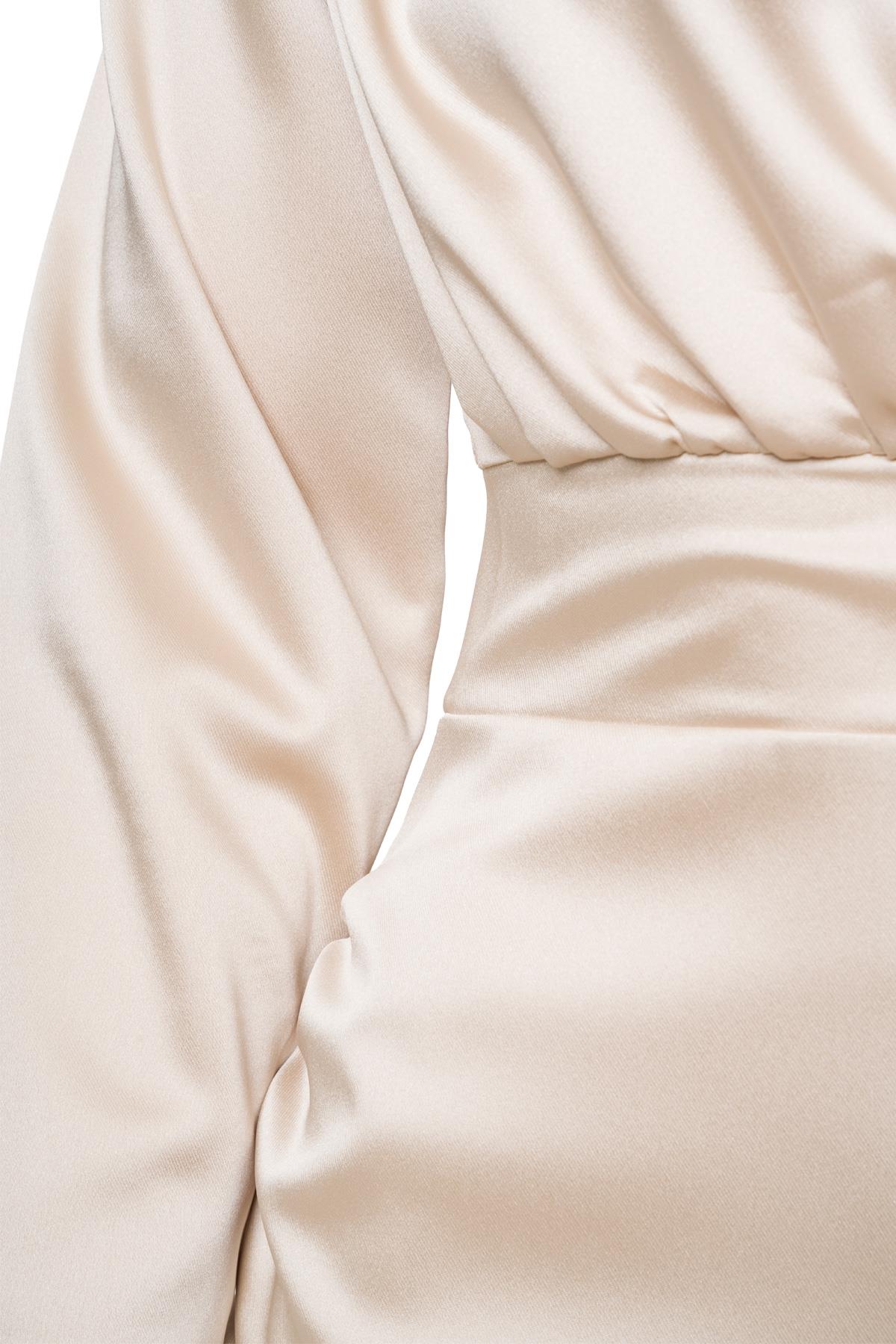 Şal Detay Saten Mini Elbise Bej