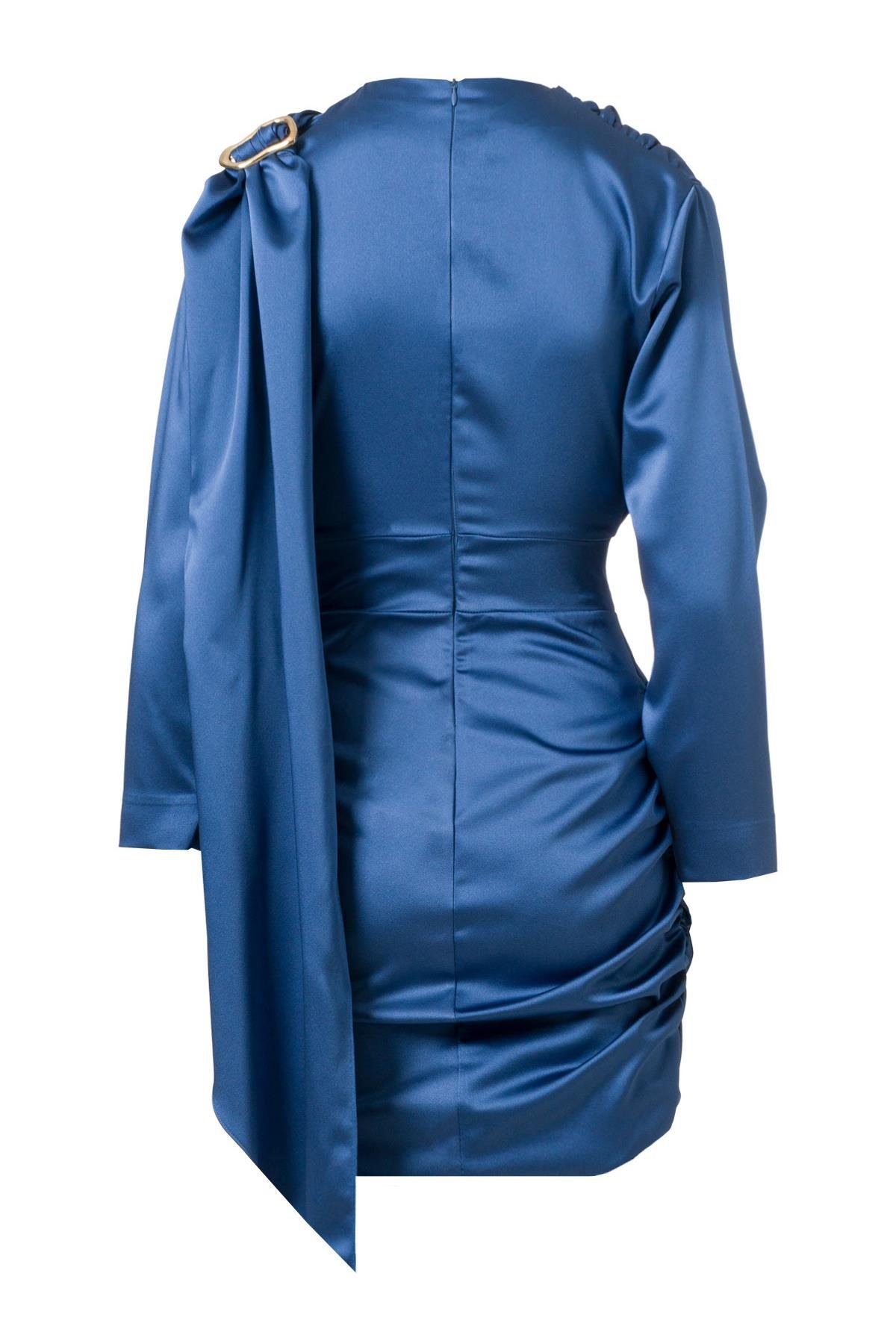 Şal Detay Saten Mini Elbise İndigo