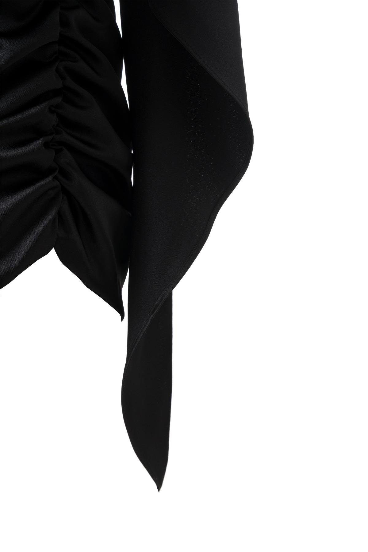 Şal Detay Saten Mini Elbise Siyah