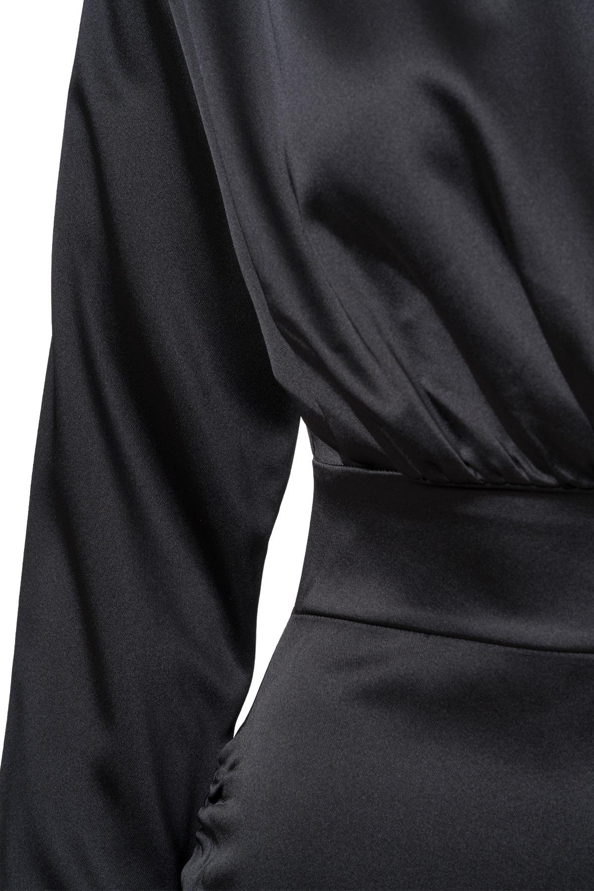 Şal Detay Saten Mini Elbise Siyah