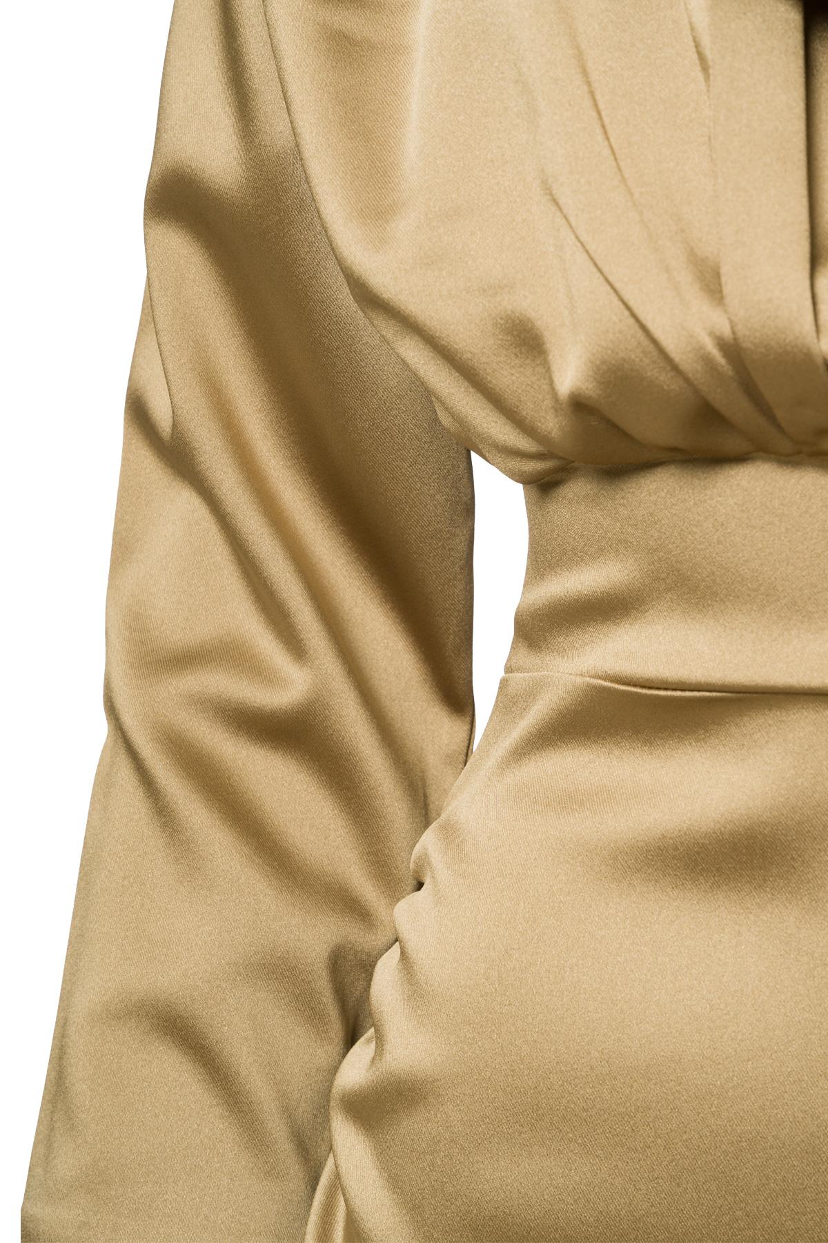 Şal Detay Saten Mini Elbise Yağ Yeşili