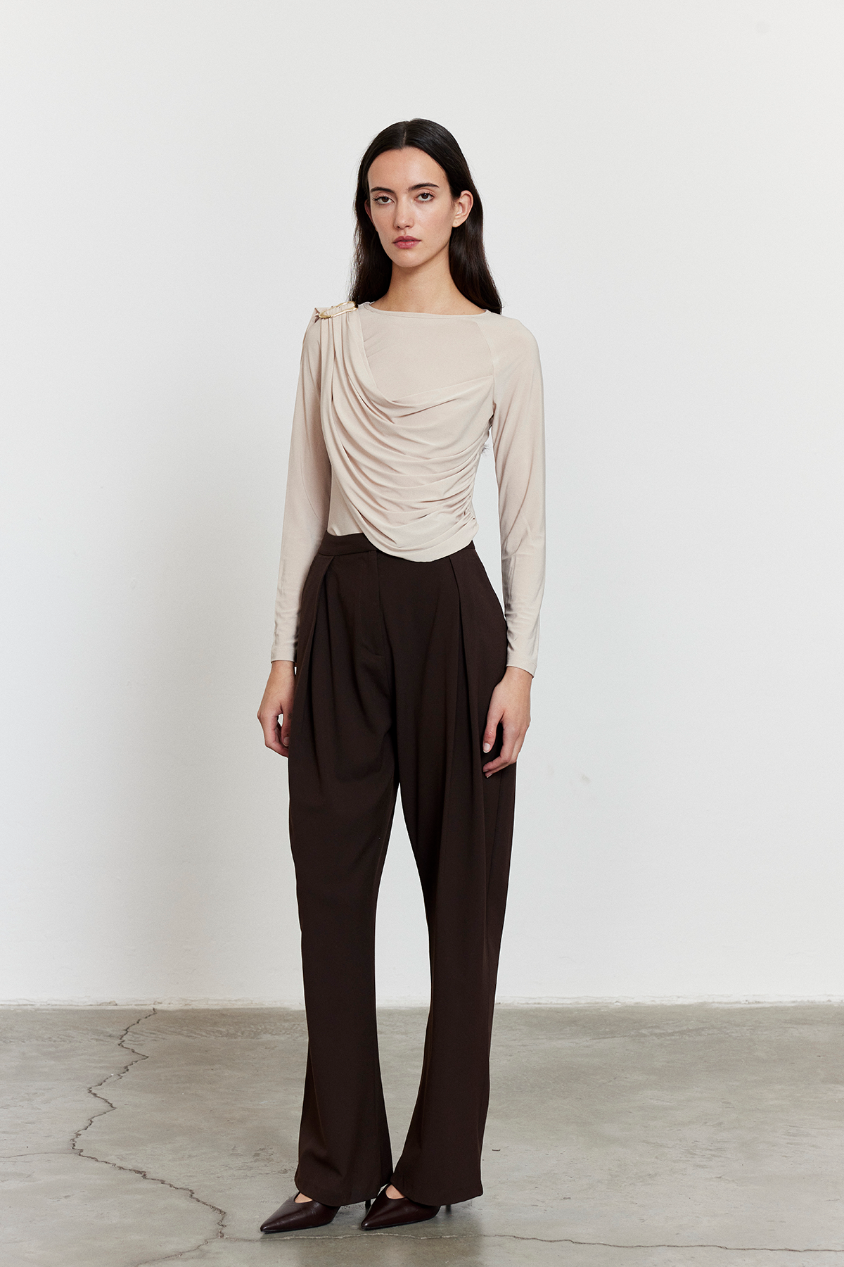 Şal Detaylı Bluz Bej