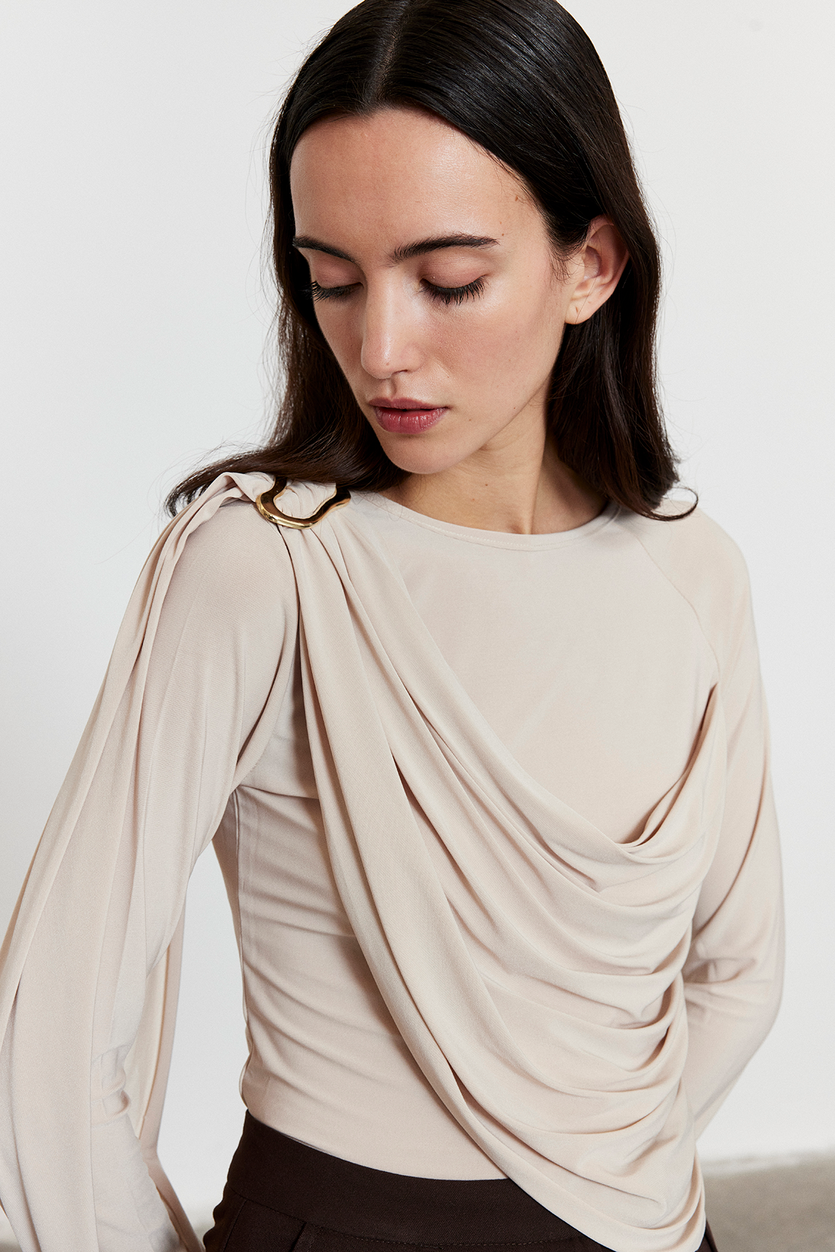 Şal Detaylı Bluz Bej