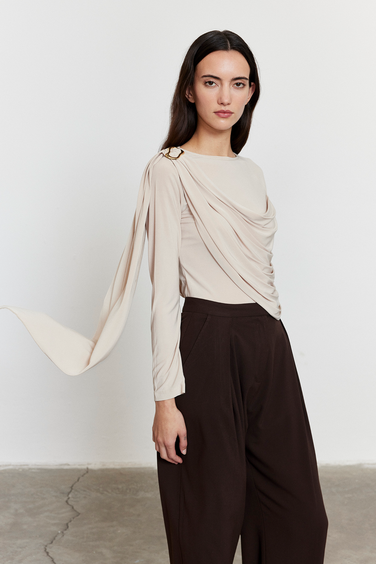 Şal Detaylı Bluz Bej