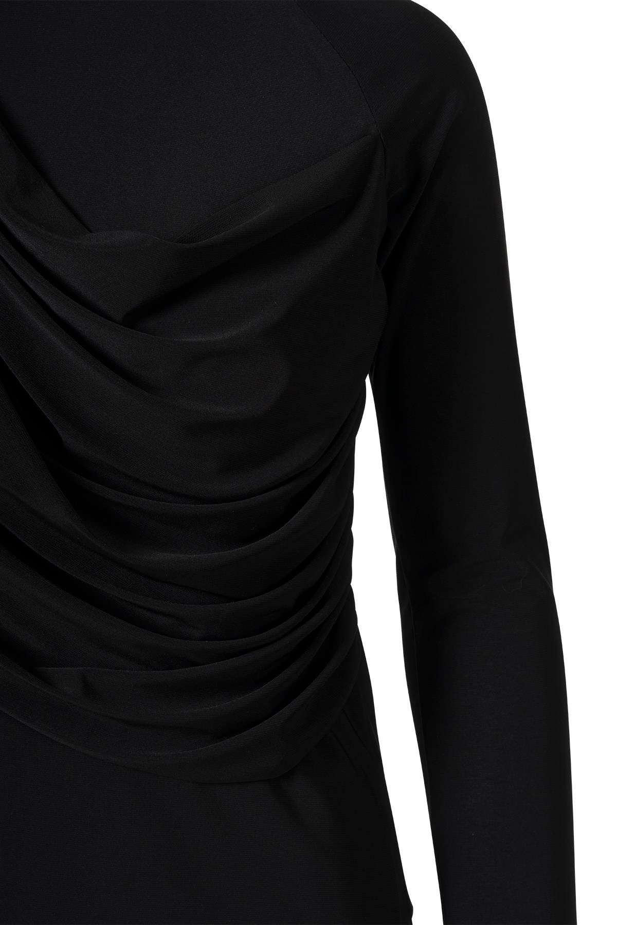 Şal Detaylı Bluz Siyah