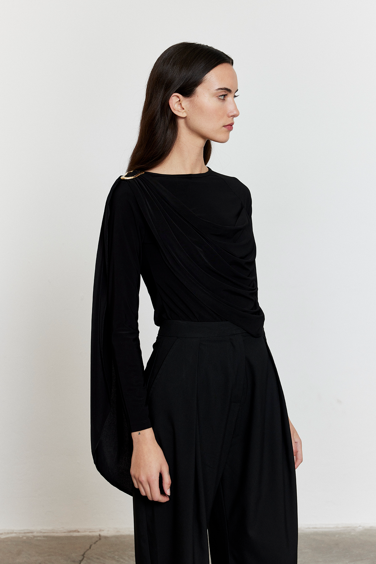 Şal Detaylı Bluz Siyah